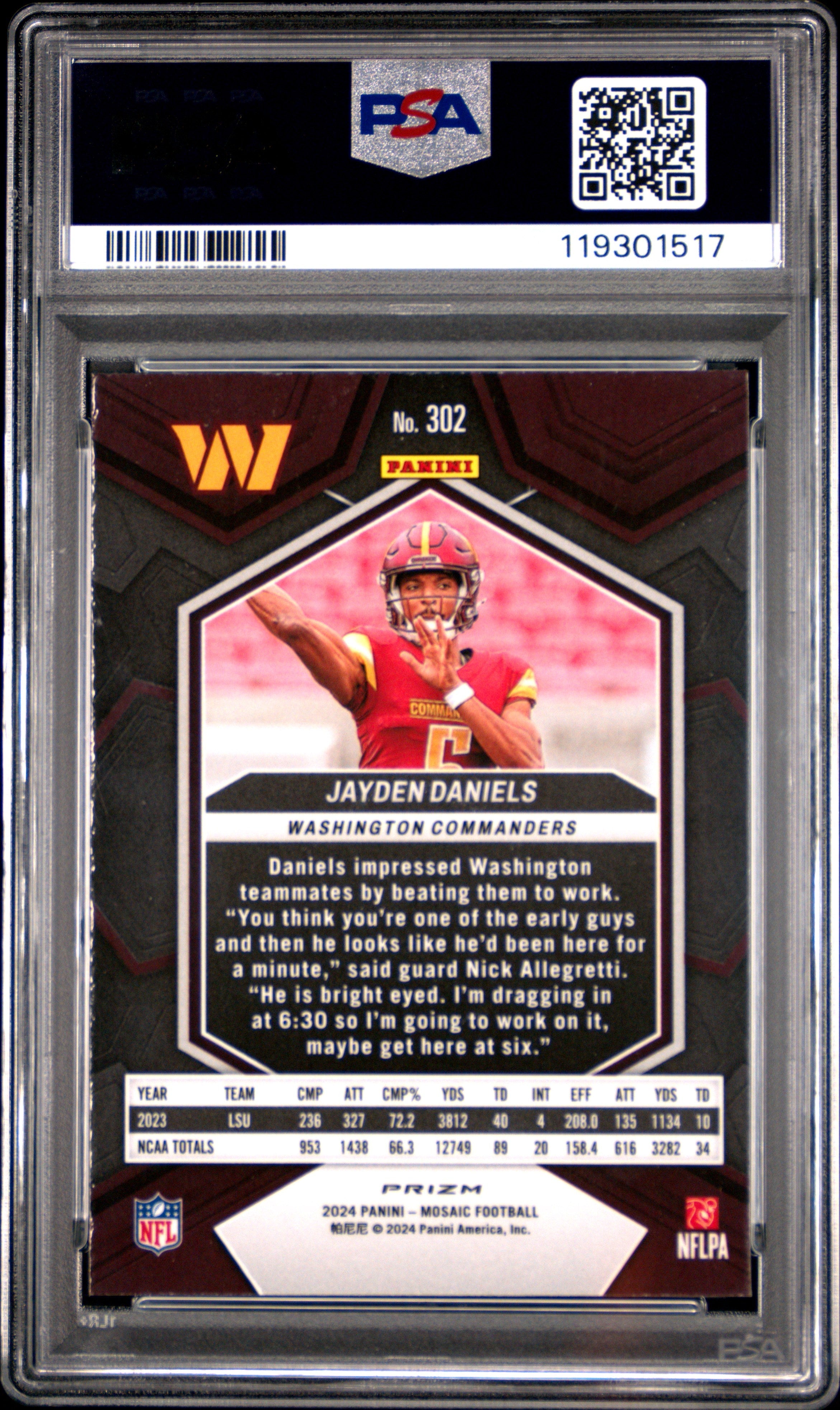 Jayden Daniels 2024 Panini Mosaic #302 Silver PSA 9