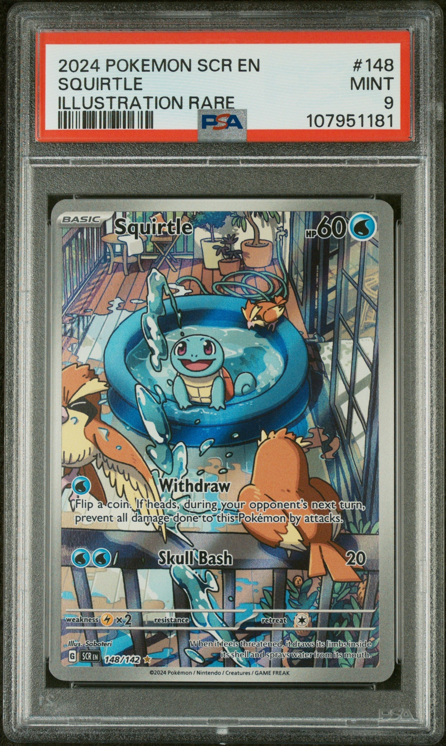 Squirtle 2024 Pokemon Scr En-Stellar Crown #148 Illustration Rare PSA 9