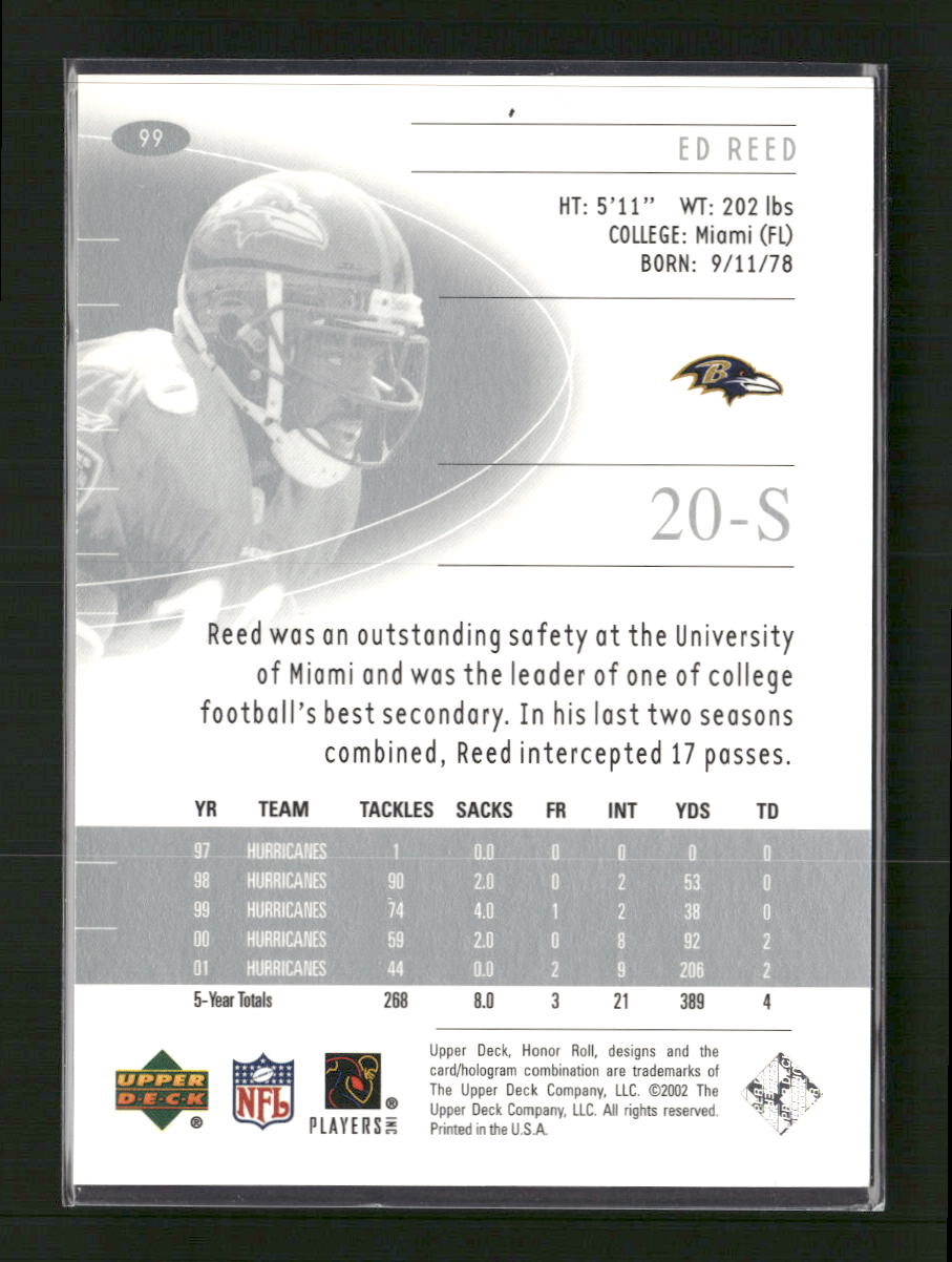 2002 Upper Deck Honor Roll Ed Reed Rookie #/1375 #99