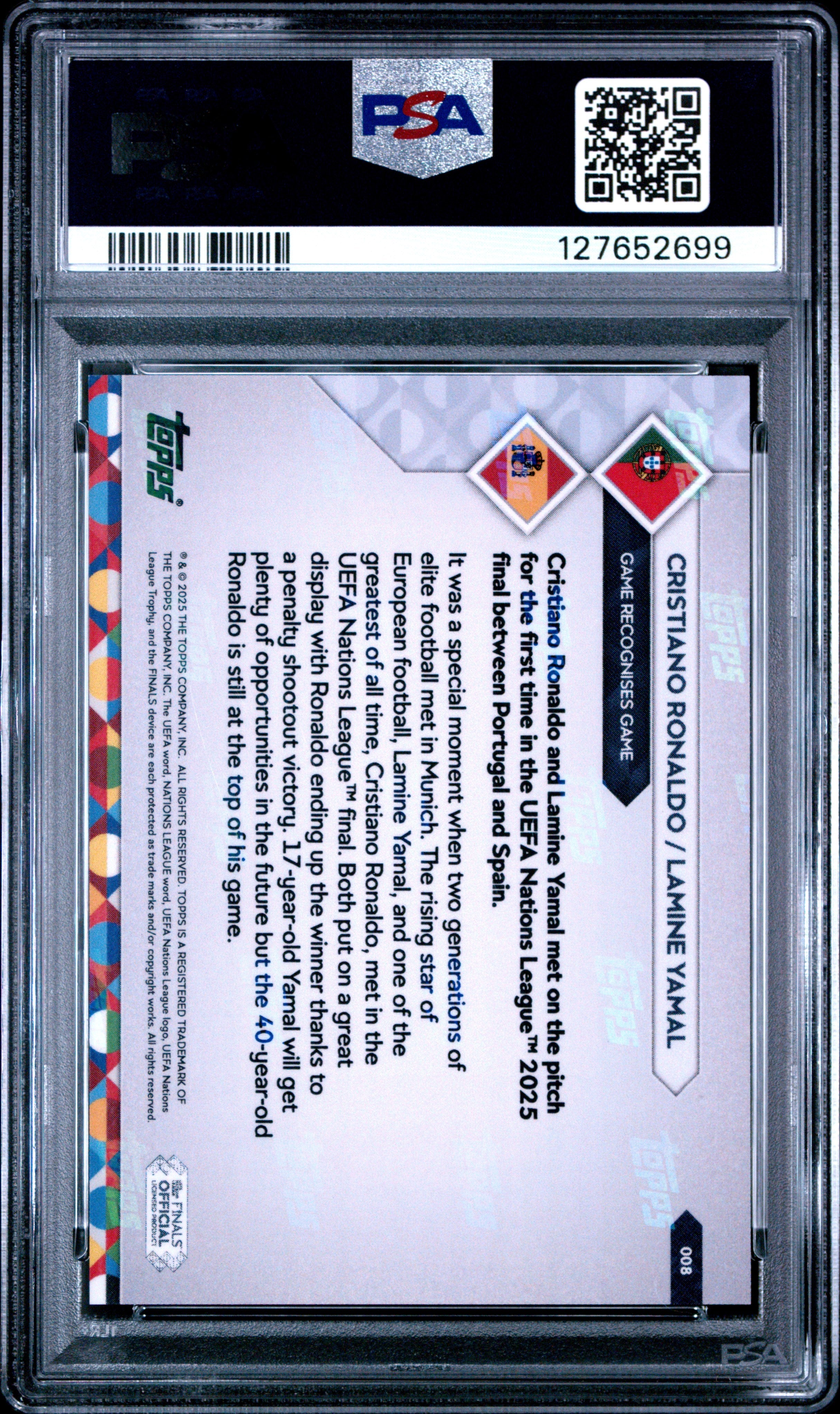 Graded 2025 Topps Now UEFA Nations League Cristiano Ronaldo/Lamine Yamal #8 Soccer Card PSA 10 Gem Mint
