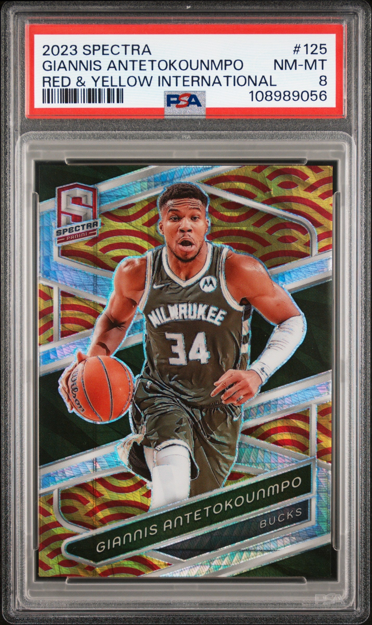 その他 panini GIANNIS ANTETOKOUNMPO RC PSA 8 2023 Panini Spectra Red & Yellow International Giannis
