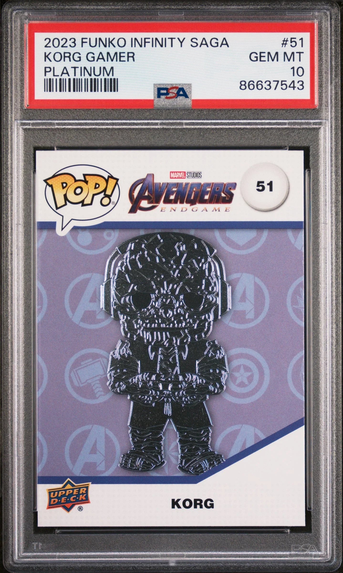 2023 UPPER DECK FUNKO POP MARVEL KORG GAMER PLATINUM #51 PSA 10