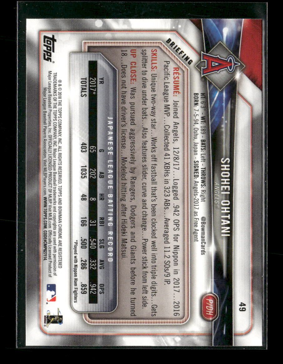2018 Bowman Shohei Ohtani Rookie #49