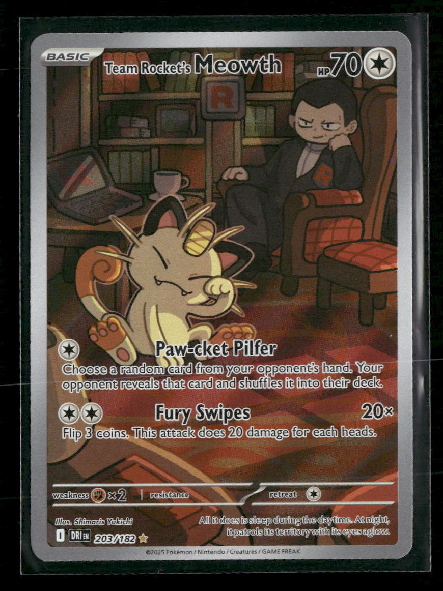 SV10: Destined Rivals Team Rocket's Meowth Holo #203/182