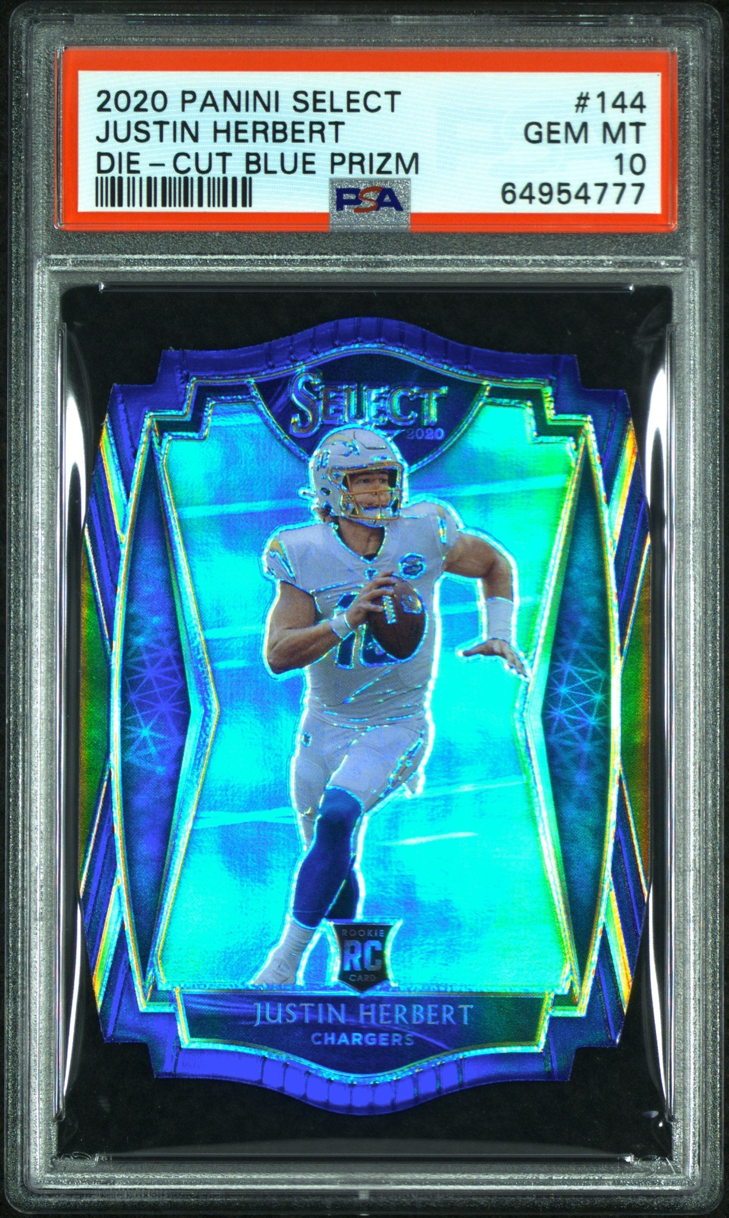 2020 Panini Select Die-Cut Blue Prizm Justin Herbert 10 PSA #144