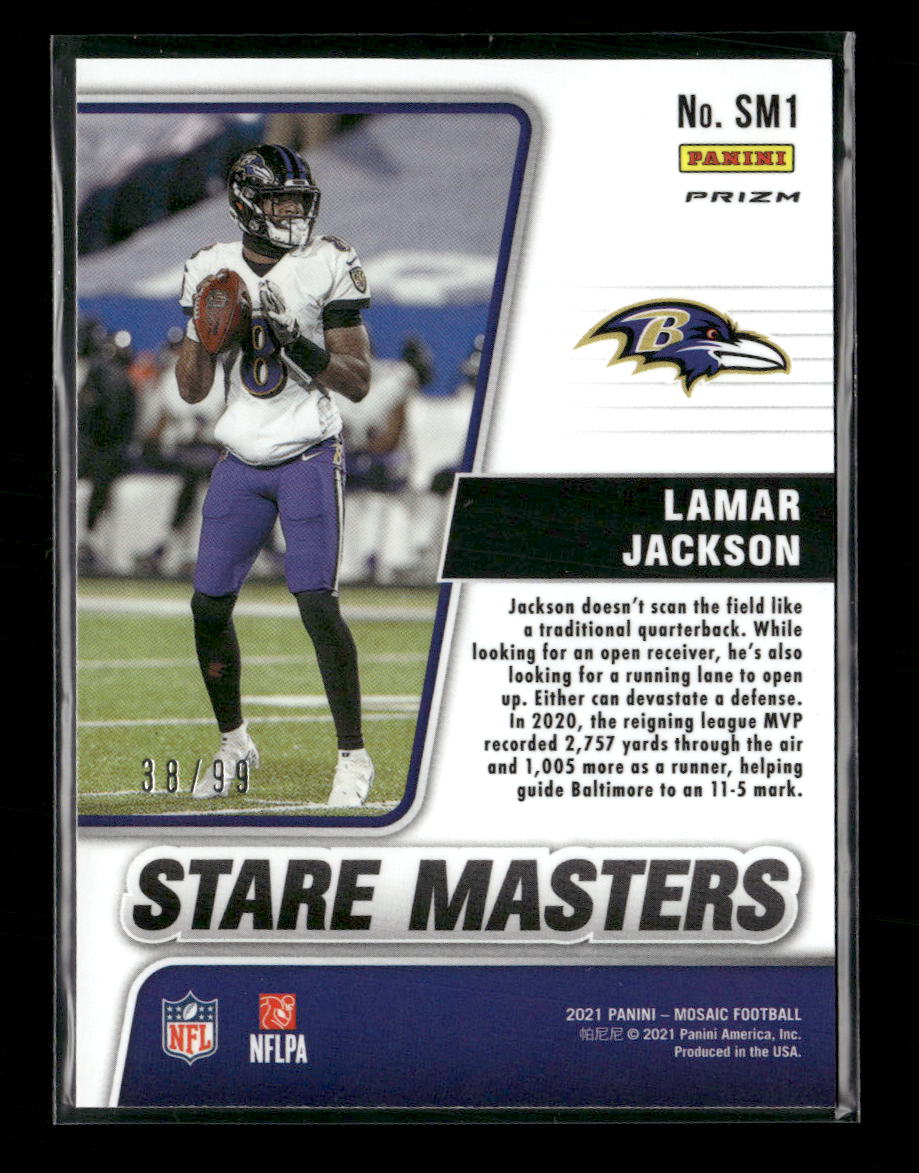 2021 Panini Mosaic Stare Masters Prizm Blue Lamar Jackson #/99 #SM1
