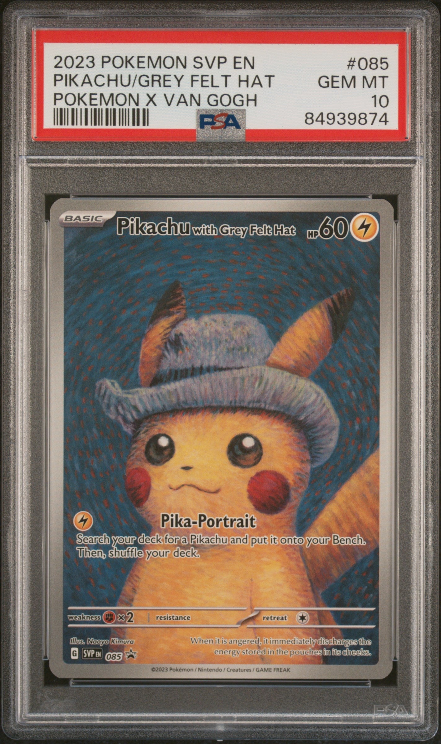 2023 Pokemon Svp En-Sv Pokemon X Van Gogh Pikachu/Grey Felt Hat 10 PSA #085