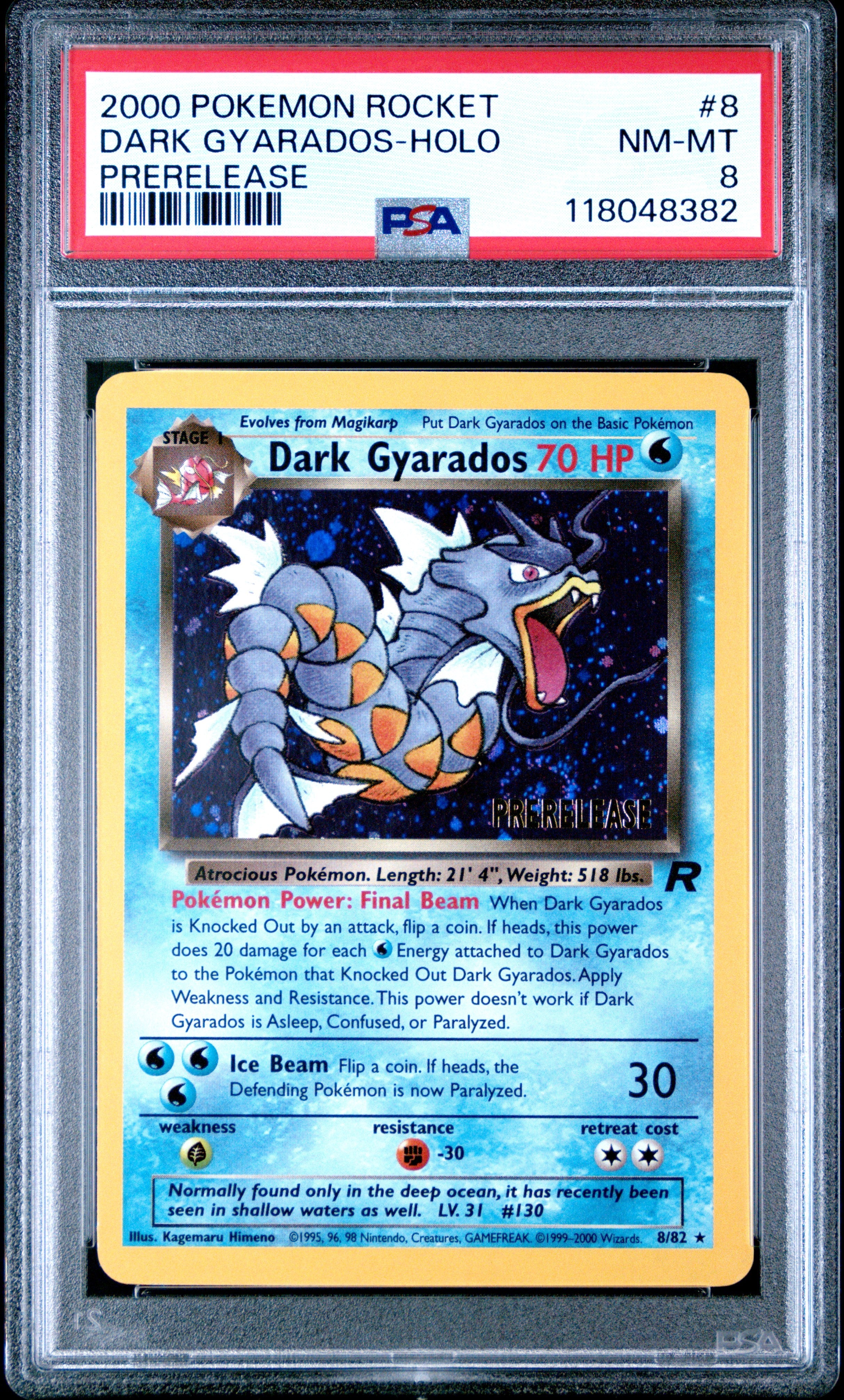 2000 Pokemon Rocket Prerelease Dark Gyarados-Holo 8 PSA #8