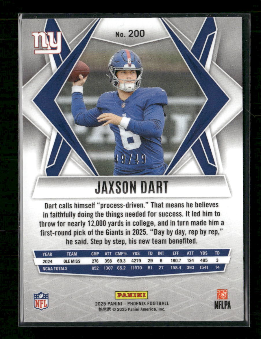 2025 Panini Phoenix Green Lazer Prizm Jaxson Dart Rookie #/49 #200