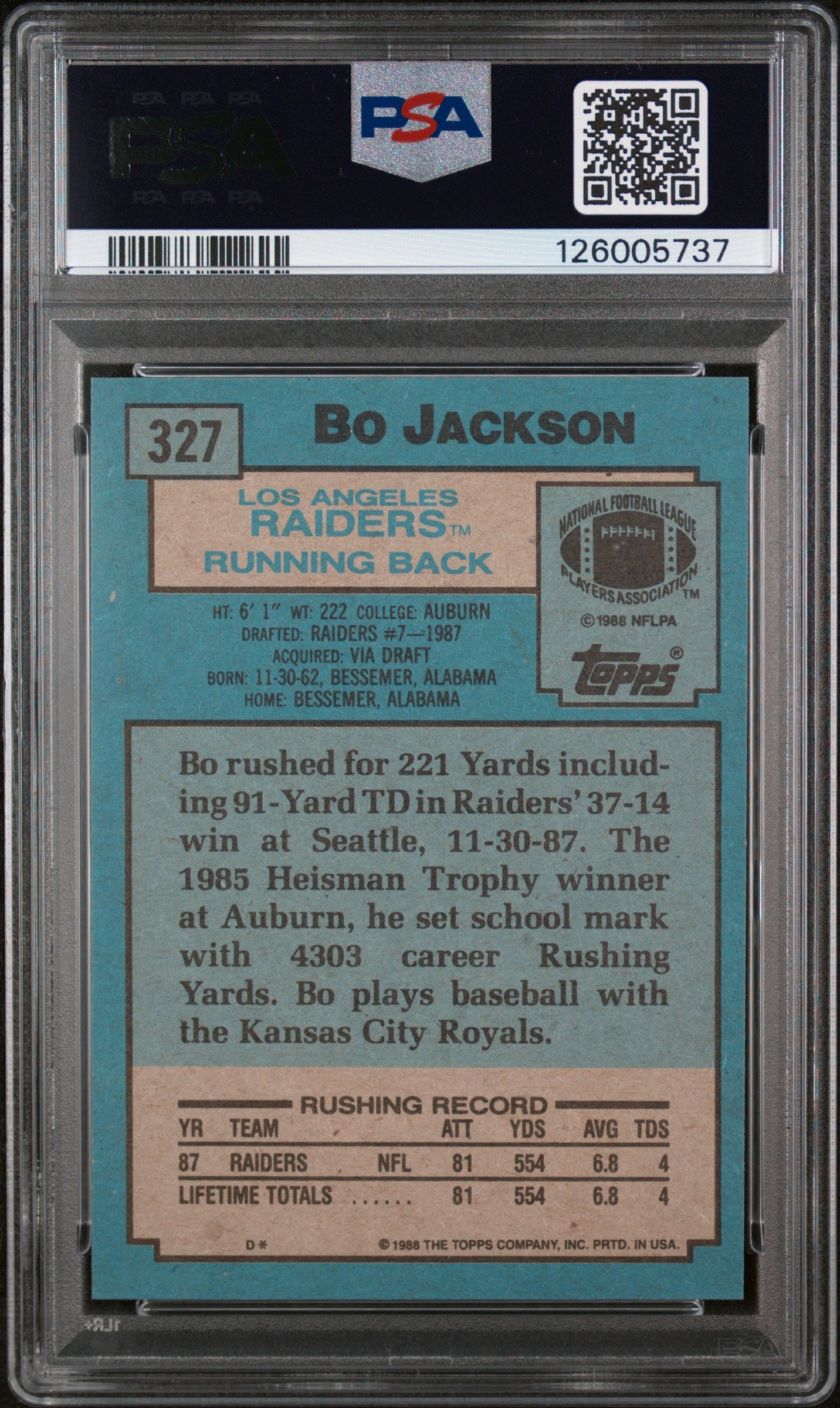 1988 Topps Bo Jackson 8 PSA #327