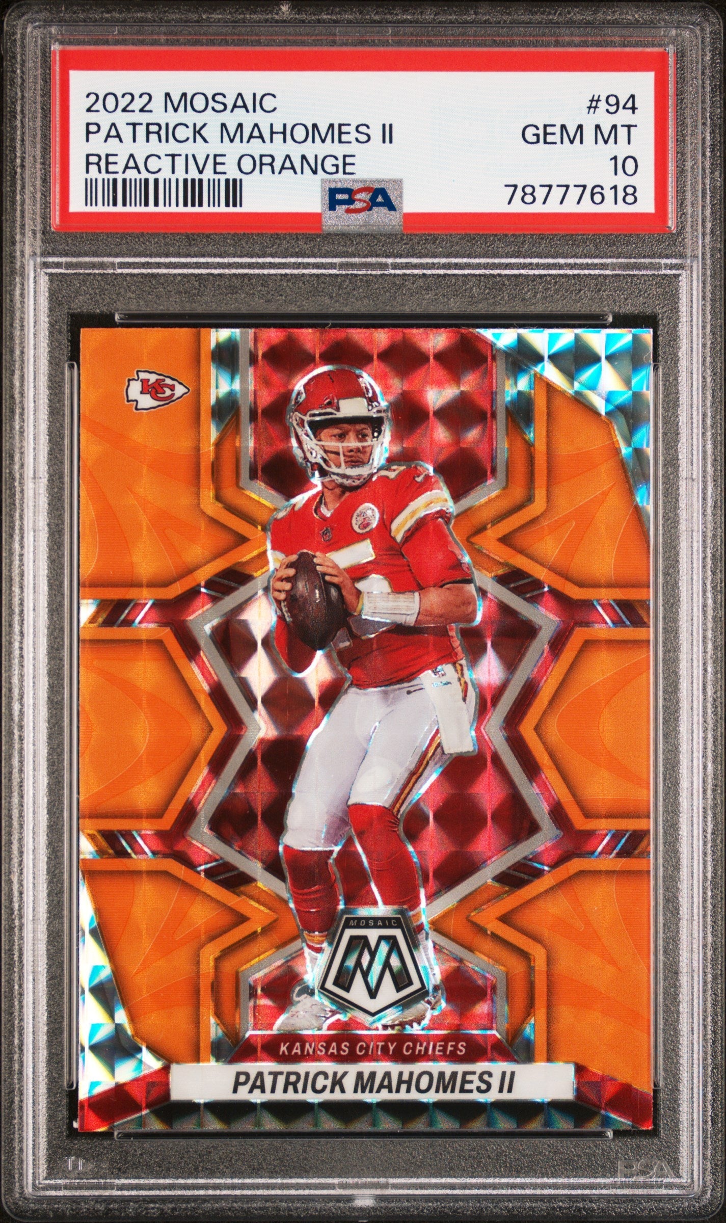 2022 Panini Mosaic Reactive Orange Patrick Mahomes Ii 10 PSA #94