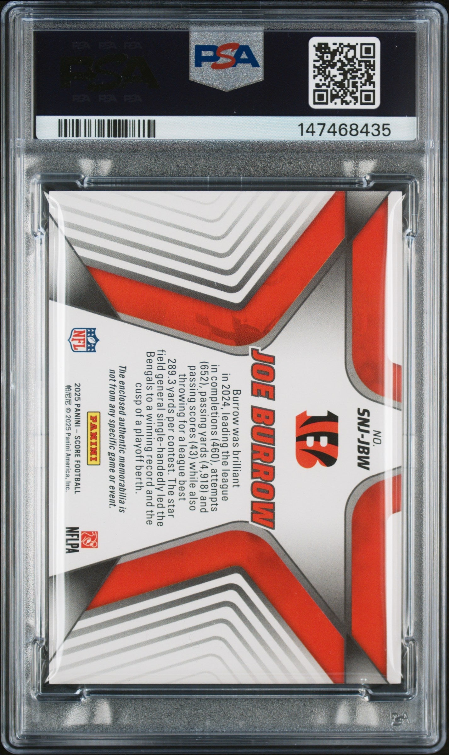 2025 Panini Score Stars Of The Nfl Jerseys Joe Burrow 9 PSA #SNJ-JBW