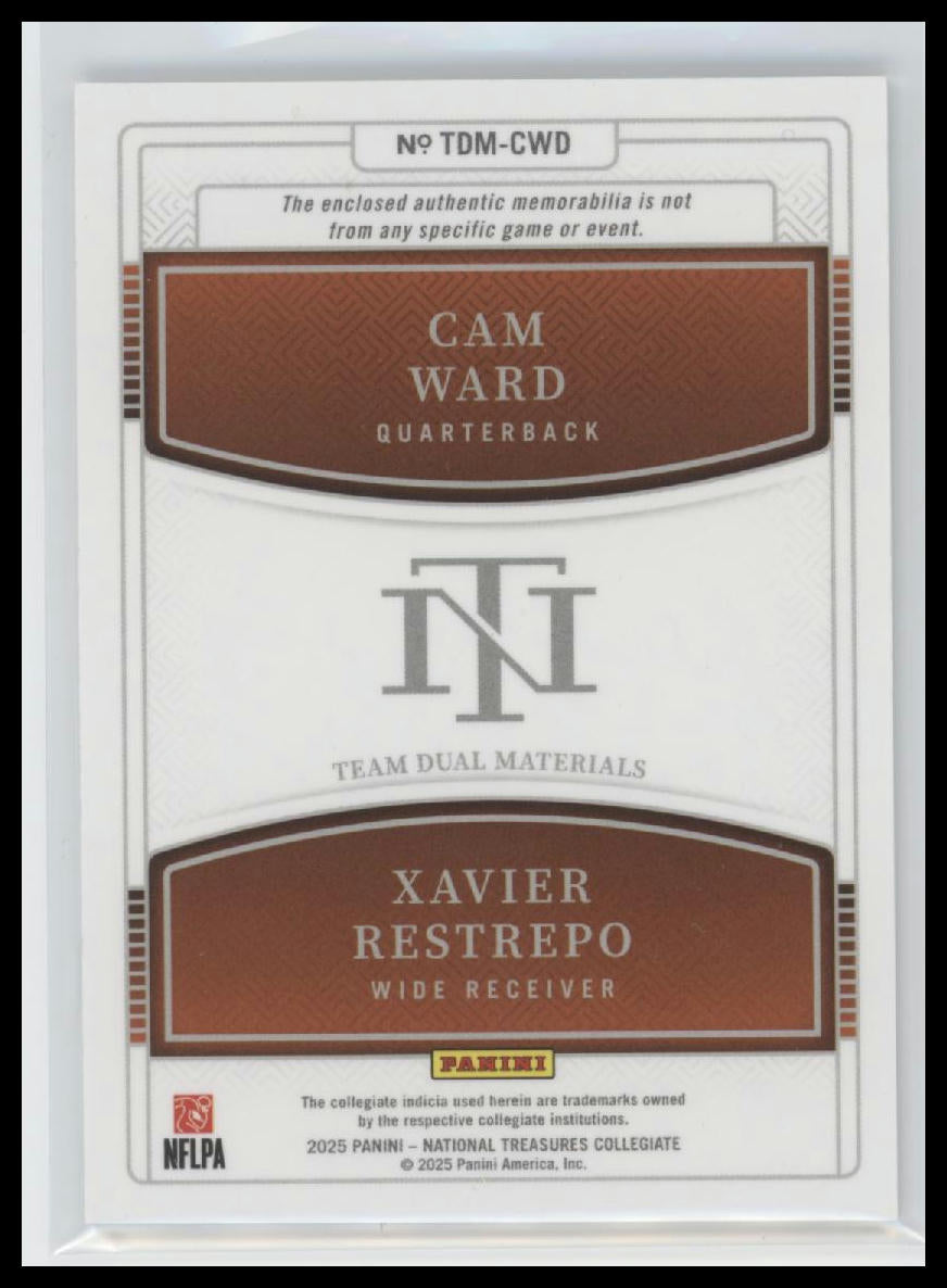 2025 Panini N.T. Dual Materials Blue Cam Ward / Xavier Restrepo #/75 #TDM-CWXR