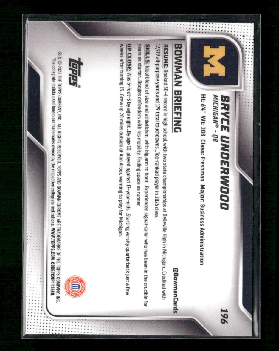 2025 Bowman University Aqua Mini-Diamond Refractor Bryce Underwood #/325 #196