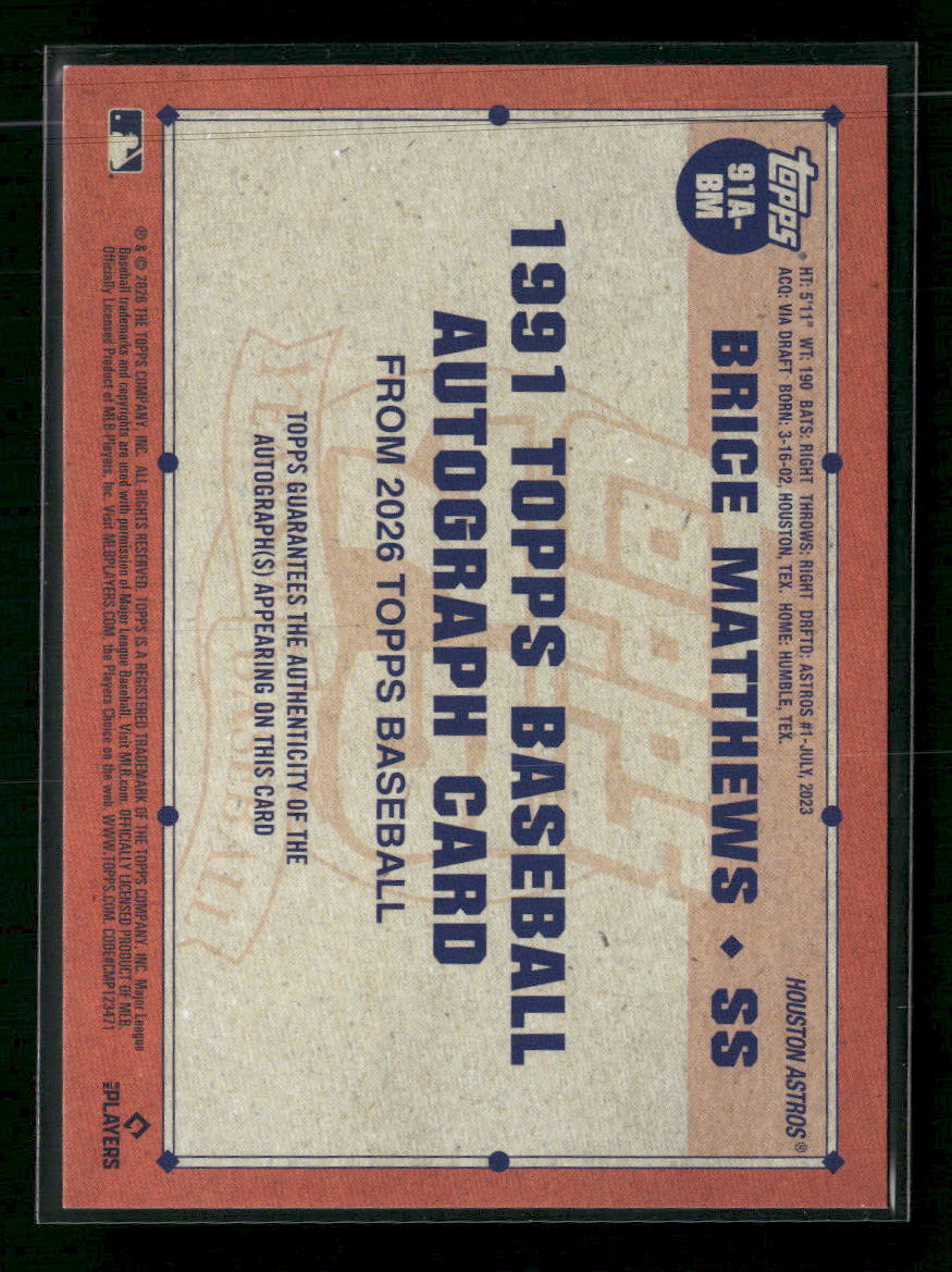 2026 Topps 1991 Topps Baseball 35th Anniversary Brice Matthews Auto #91A-BM