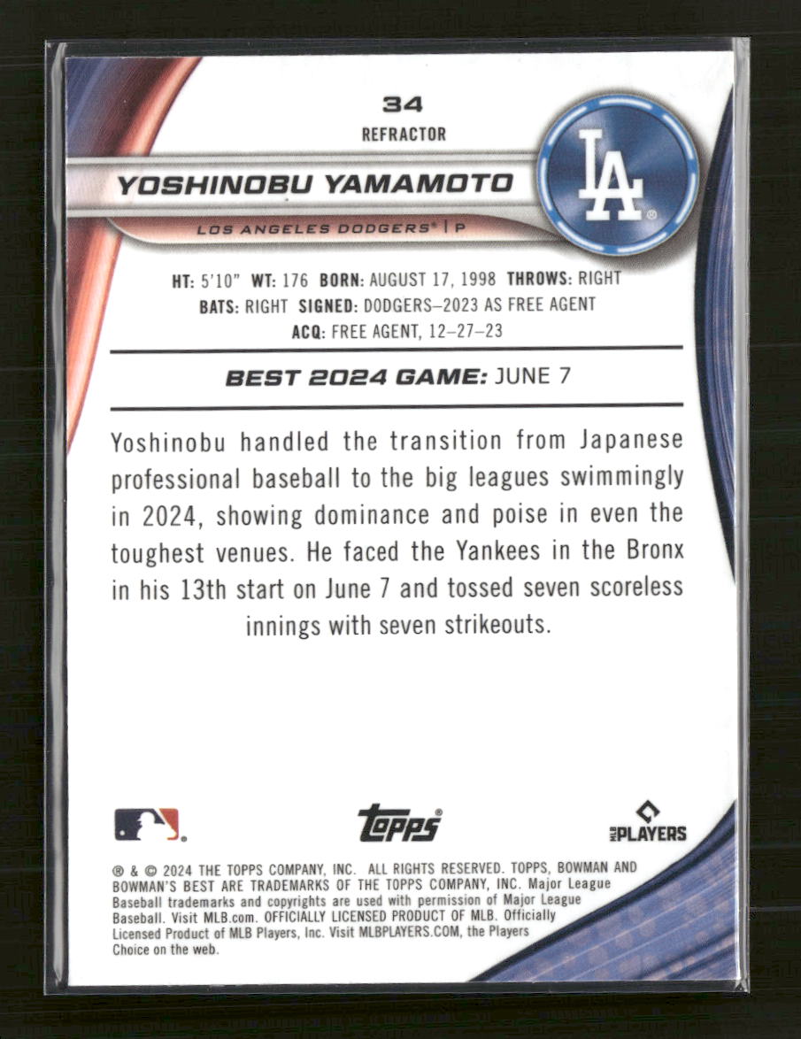 2024 Bowman's Best Yoshinobu Yamamoto Rookie Refractor #34
