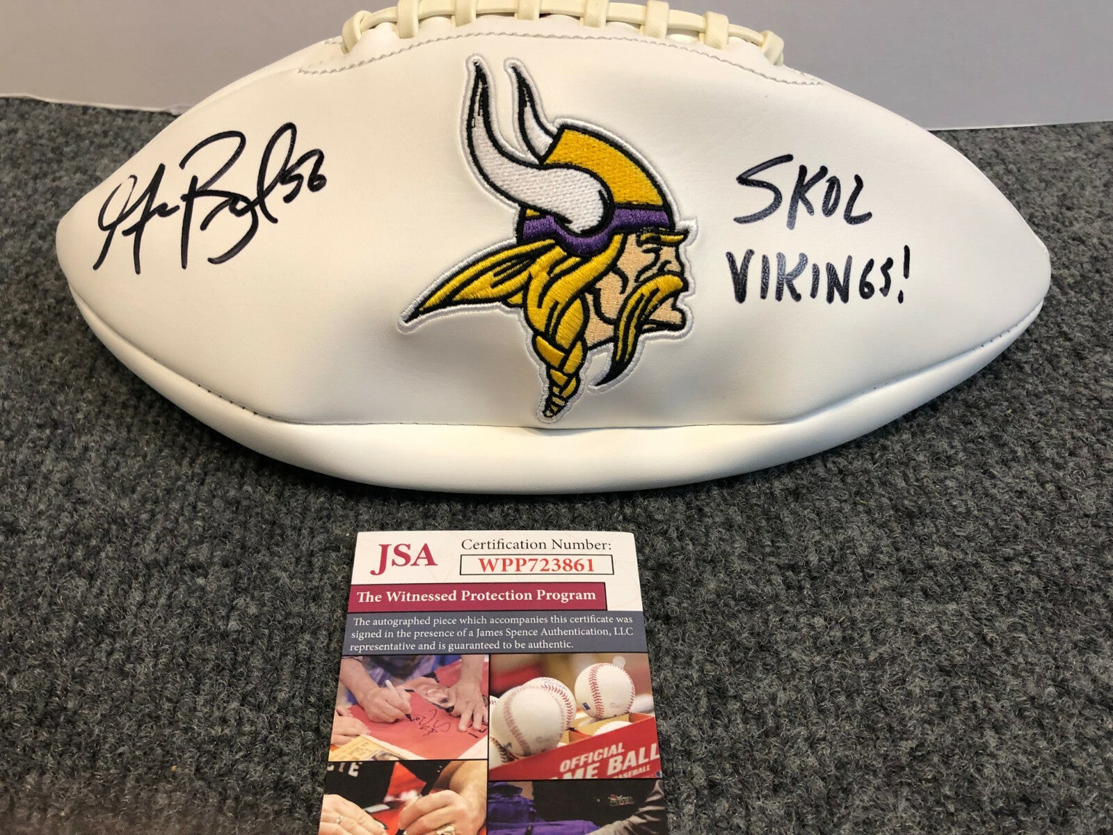 Garrett Bradbury Autographed Signed Insc Minnesota Vikings Logo Football Jsa Coa