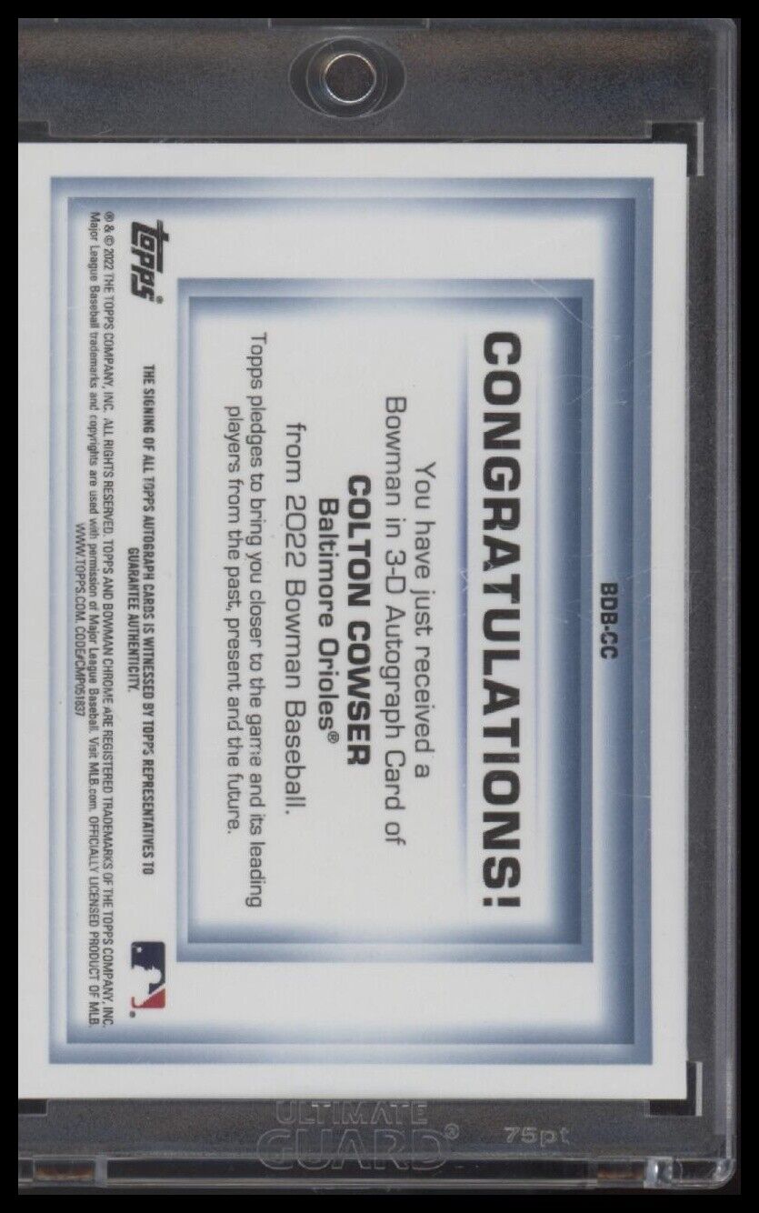 2022 Bowman #BDB-CC Colton Cowser Bowman in 3D Autographs #/99