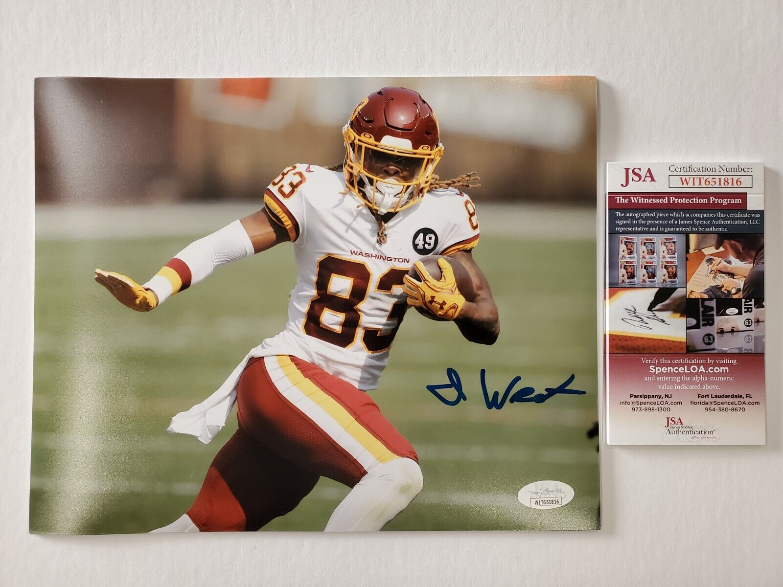 Washington Football Team Isaiah Wright Autographed 8X10 Photo Jsa Coa