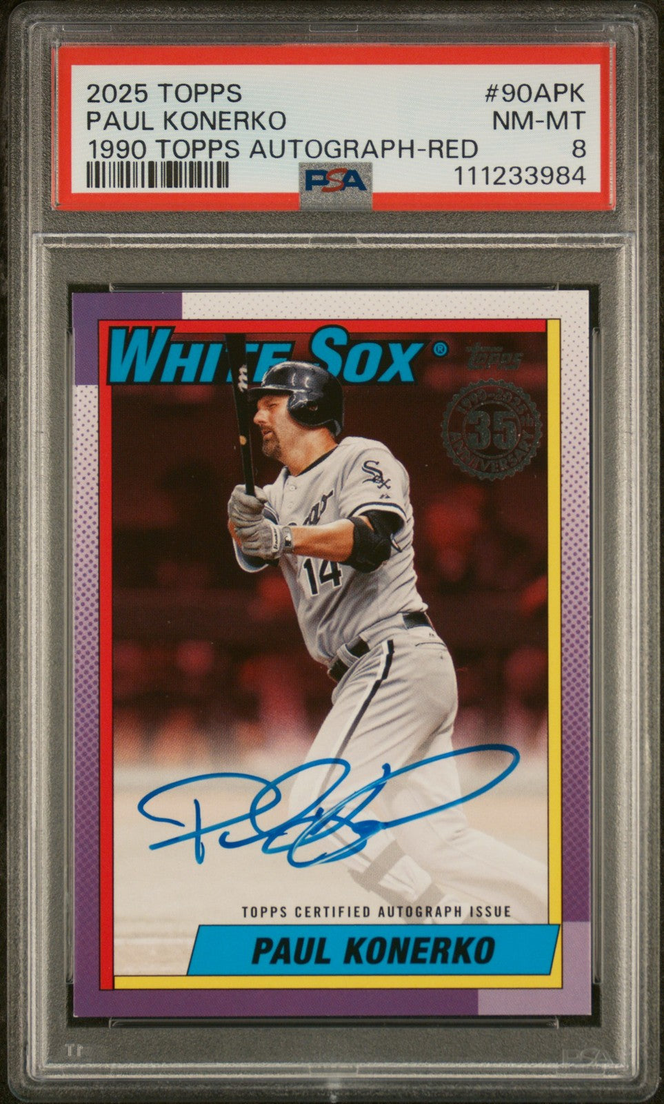 Paul Konerko 2025 Topps 1990 Autographs PSA 8 - Red /5