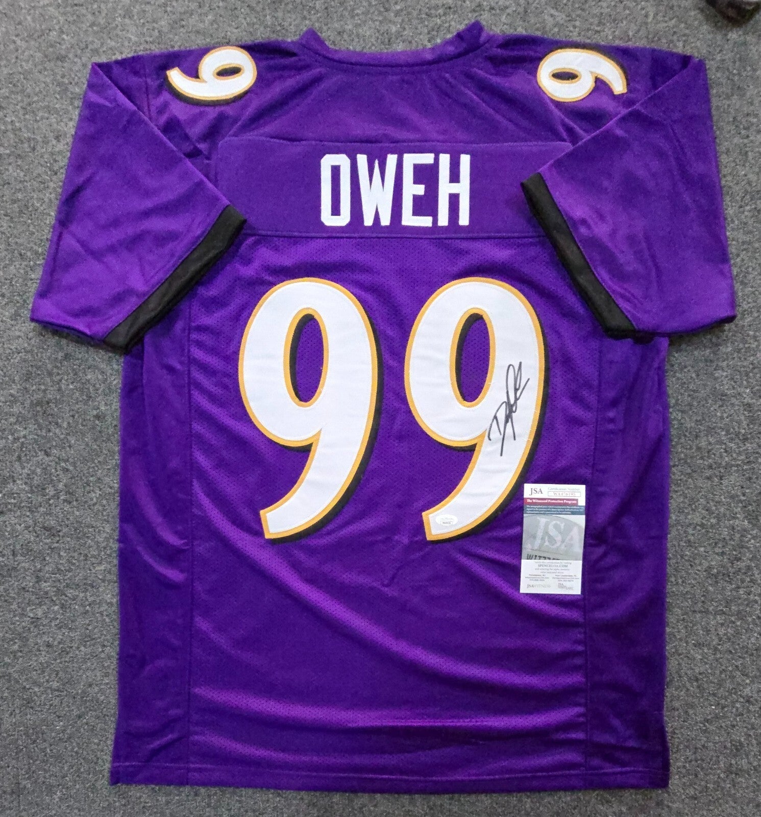 Baltimore Ravens Odafe Jayson Oweh Autographed Signed Jersey Jsa Coa New Gold
