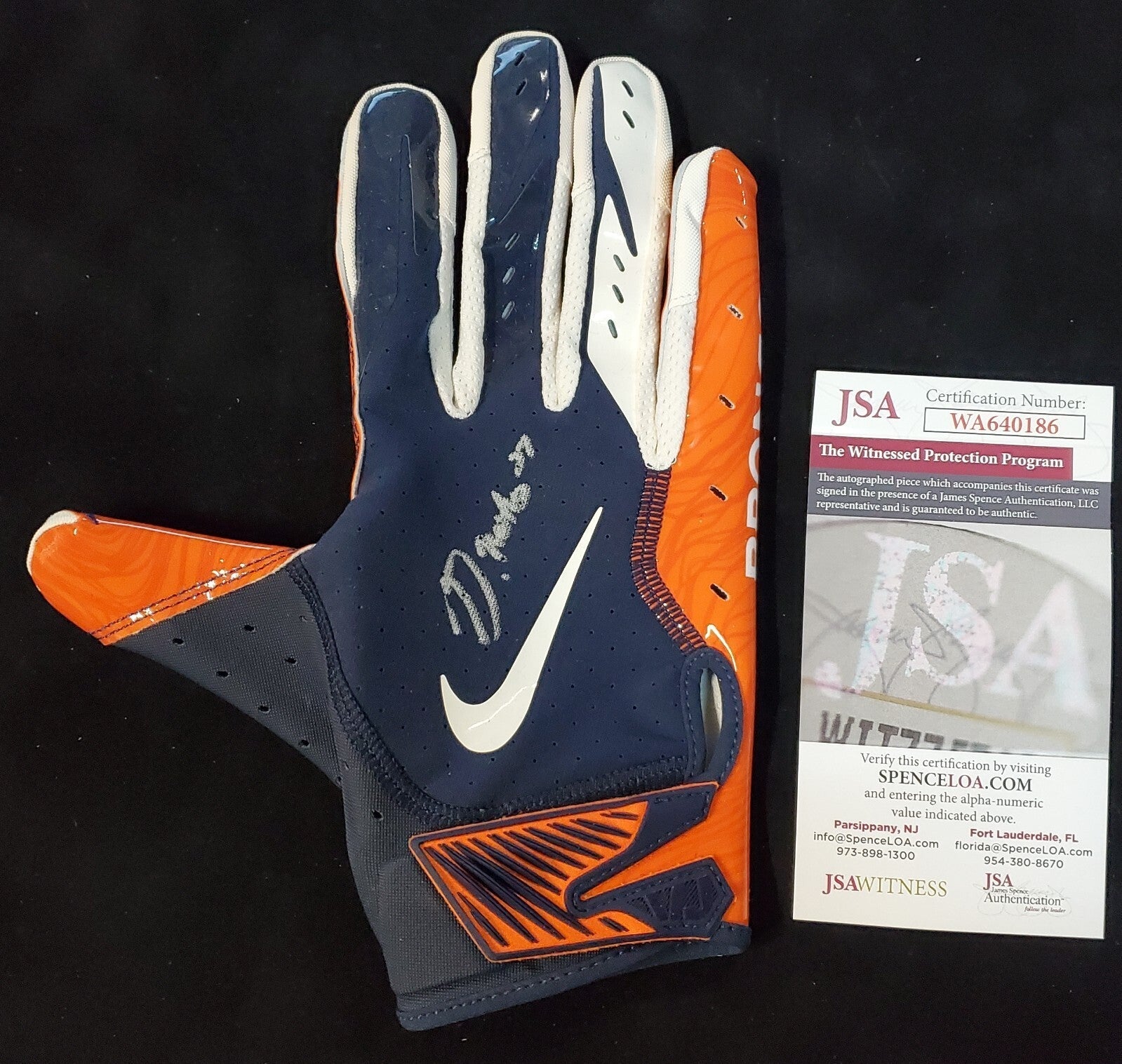 Denver Broncos Damarri Mathis Autographed Signed Glove Jsa Coa