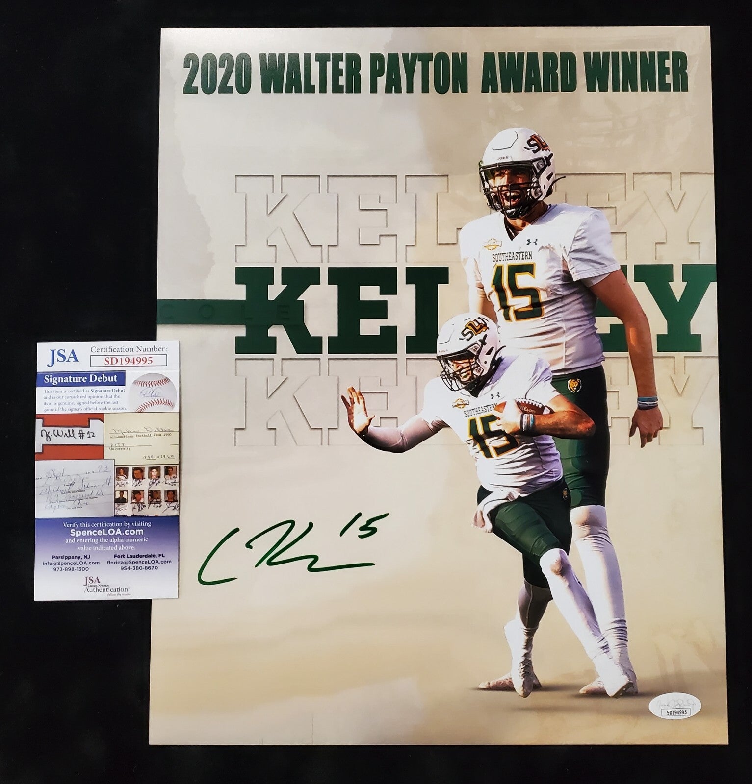 Southeastern Louisiana Lions Cole Kelley Signed 11X14 Photo Jsa Coa