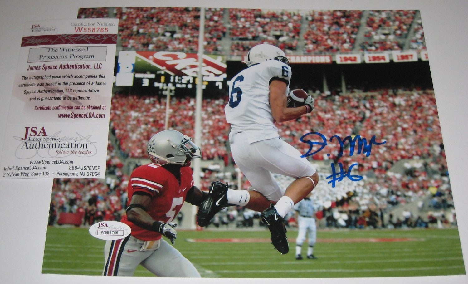 Derek Moye Autographed Signed Penn State 8X10 Photo Jsa Coa