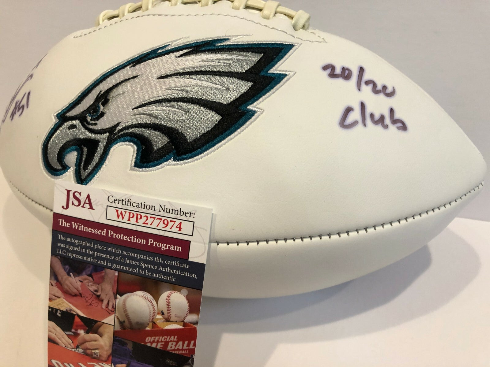 William Thomas Autographed Signed Insc Philadelphia Eagles Logo Football Jsa Coa