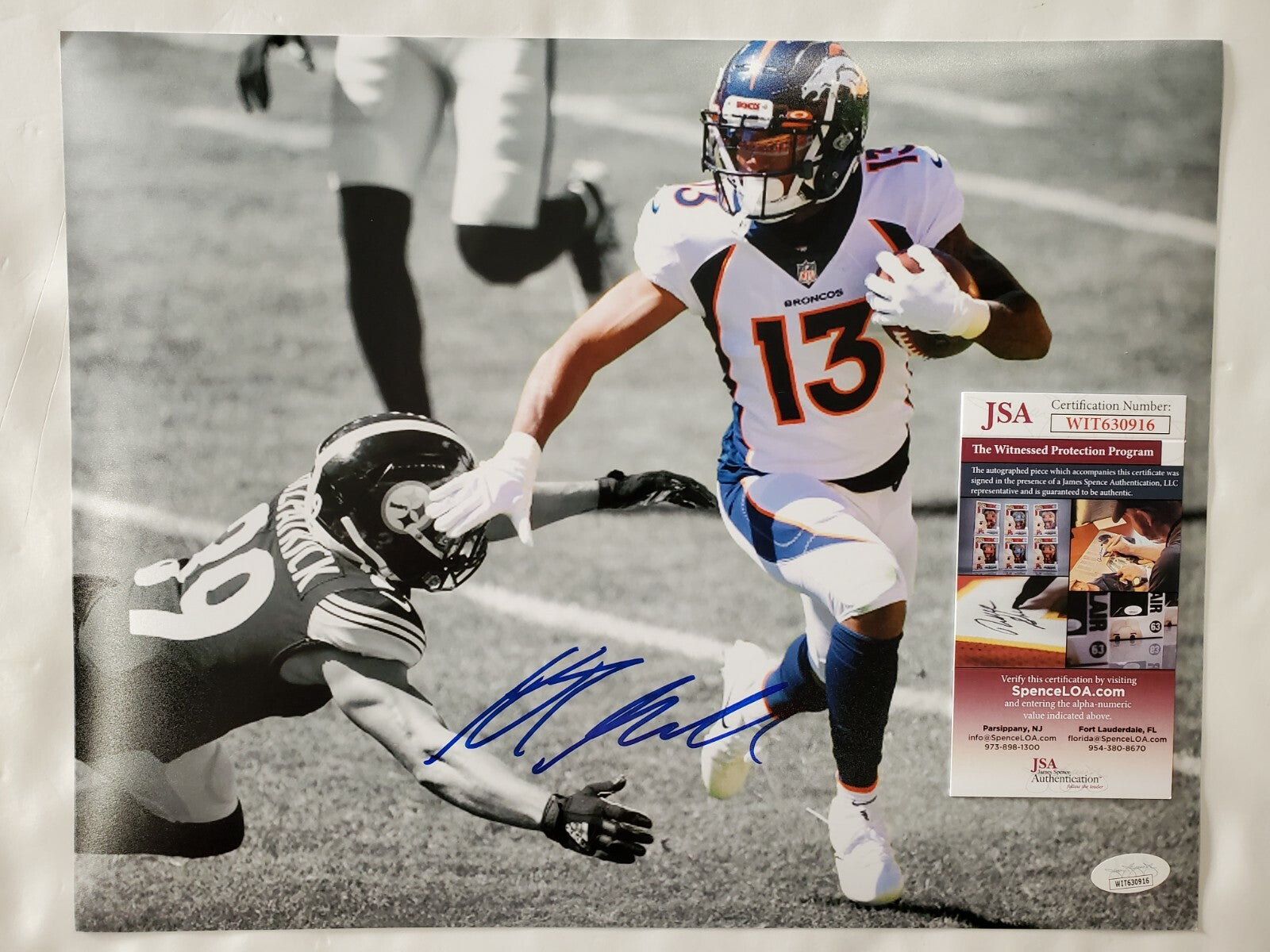 Denver Broncos Kj Hamler Autographed Signed 11X14 Photo Jsa Coa