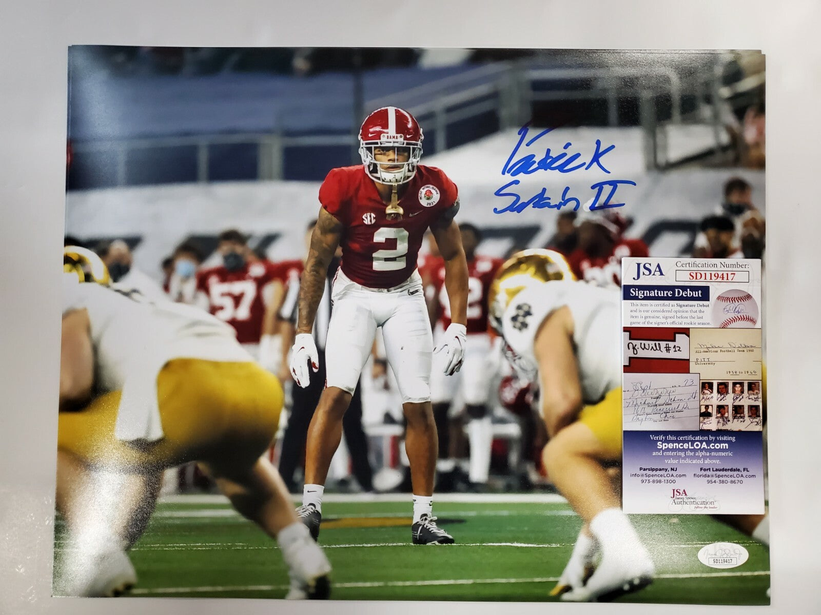 Alabama Crimson Tide Patrick Surtain Ii Autographed 11X14 Photo Jsa Coa