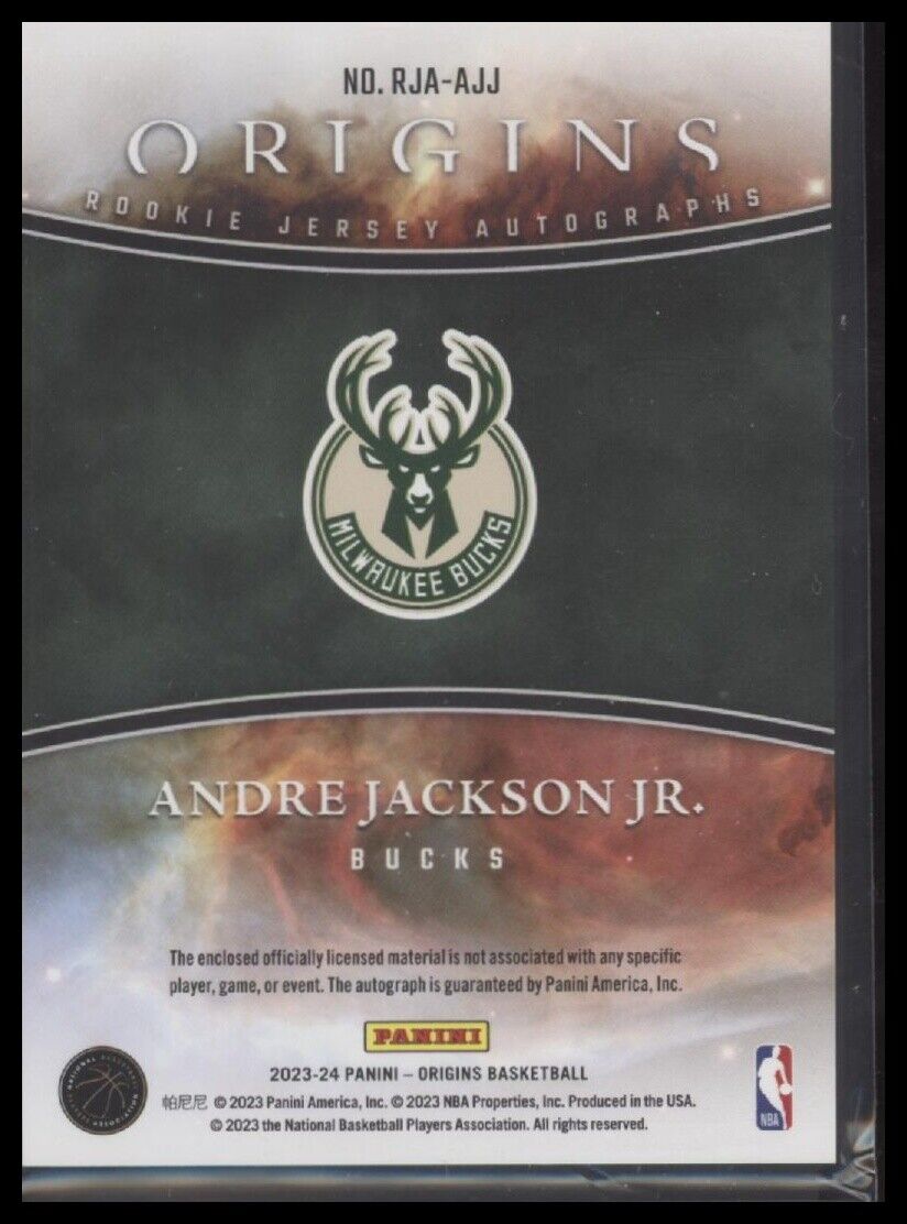 2023-24 Panini Origins Andre Jackson Jr. Rookie Jersey Autographs Red #/99