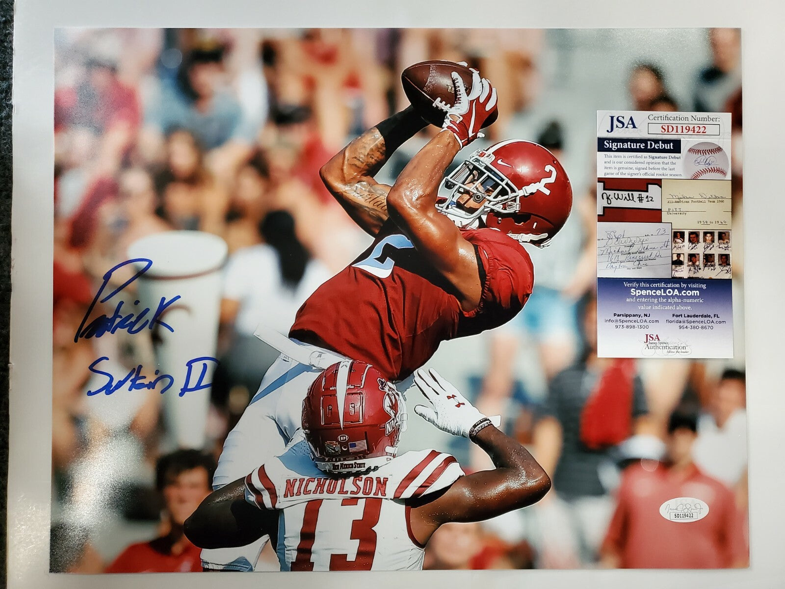 Alabama Crimson Tide Patrick Surtain Ii Autographed 11X14 Photo Jsa Coa