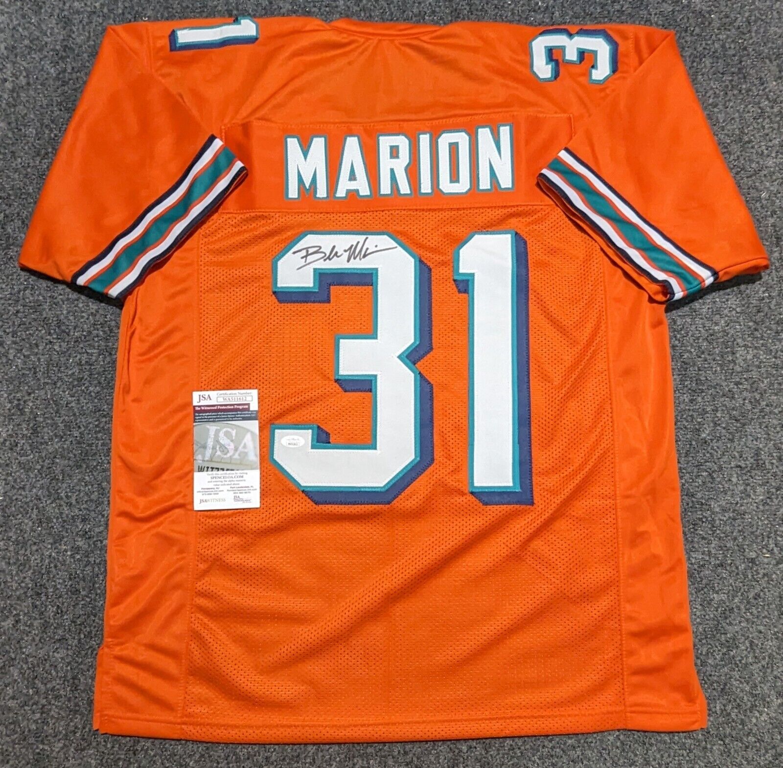 Miami Dolphins Brock Marion Autographed Signed Jersey Jsa Coa