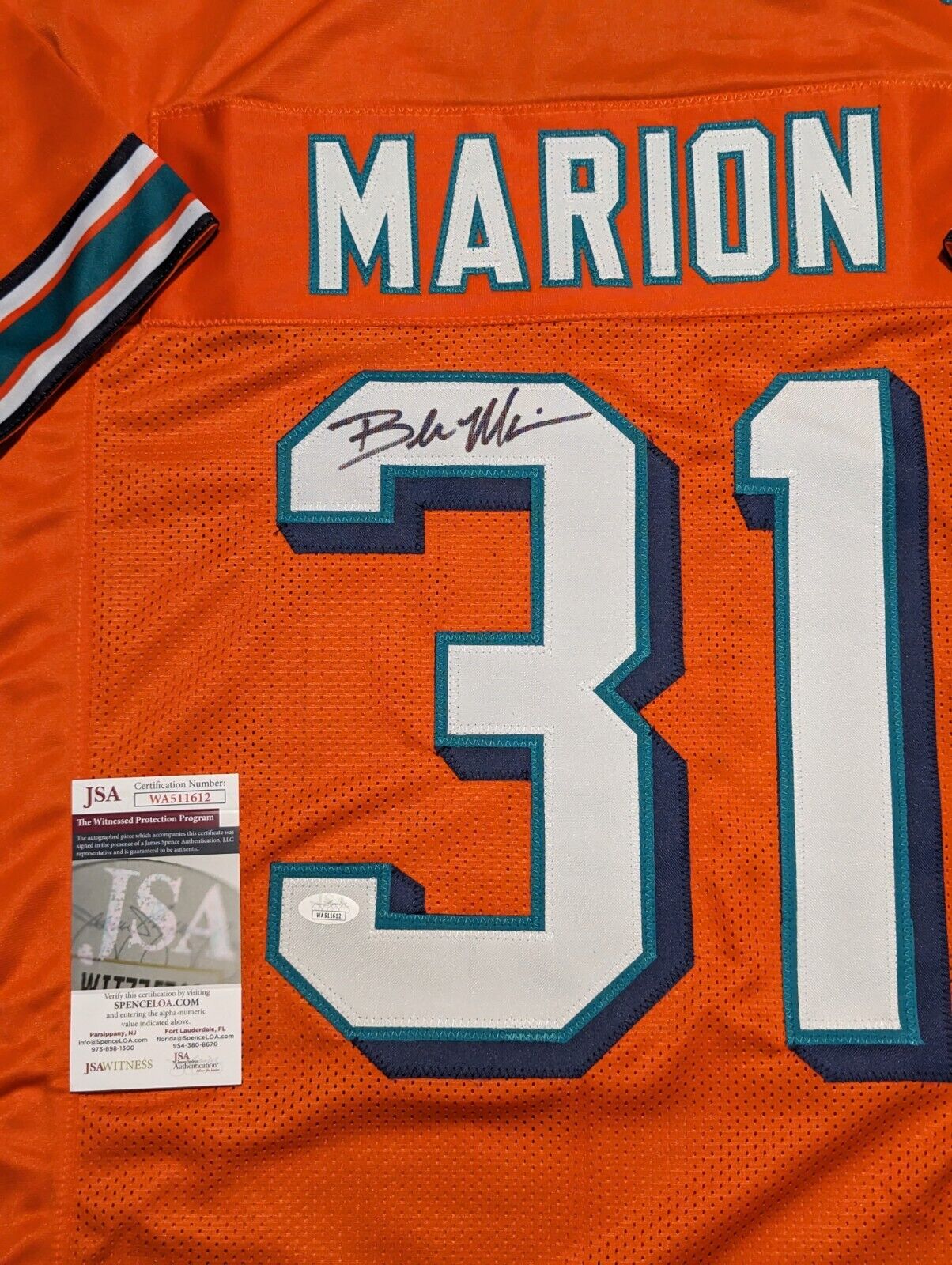 Miami Dolphins Brock Marion Autographed Signed Jersey Jsa Coa