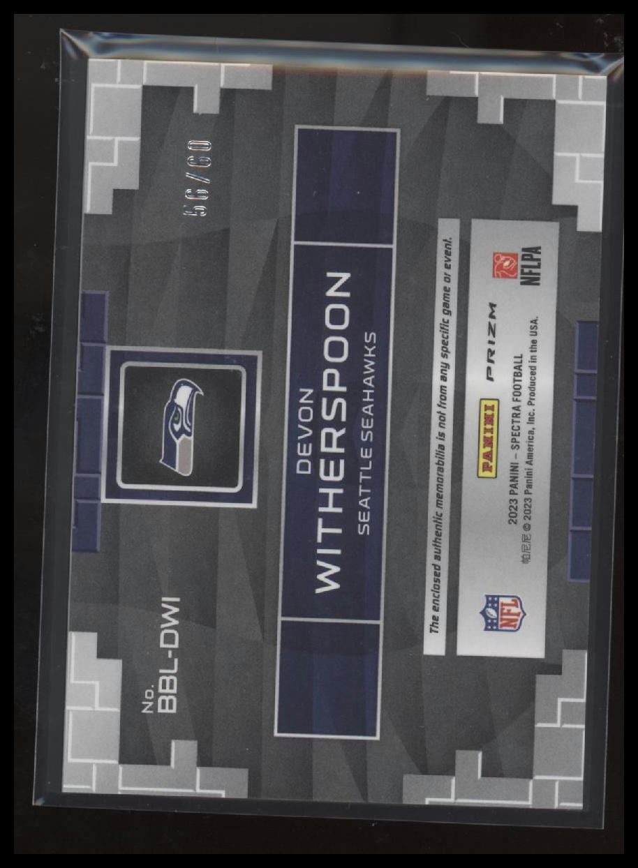 2023 Panini Spectra #BBL-DWI Devon Witherspoon Building Blocks Neon Blue #/60