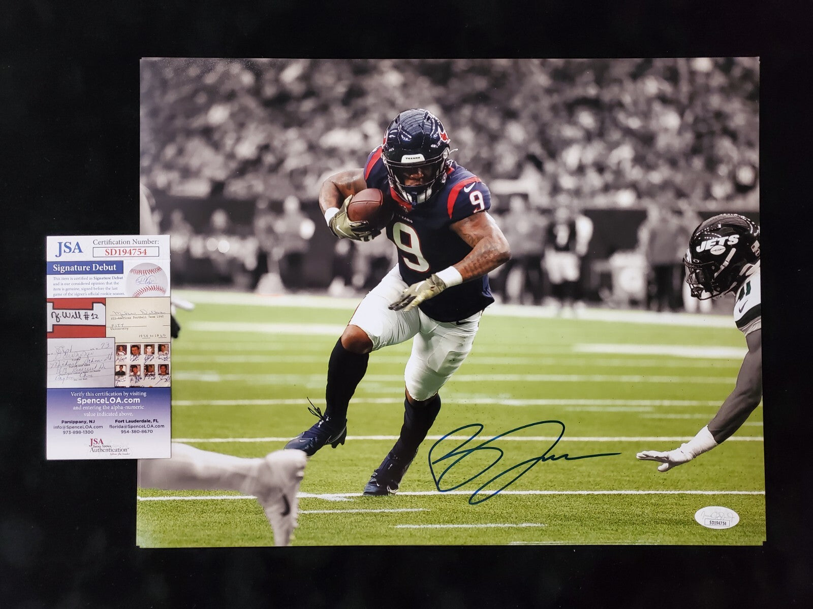 Houston Texans Brevin Jordan Autographed Signed 11X14 Photo Jsa Coa