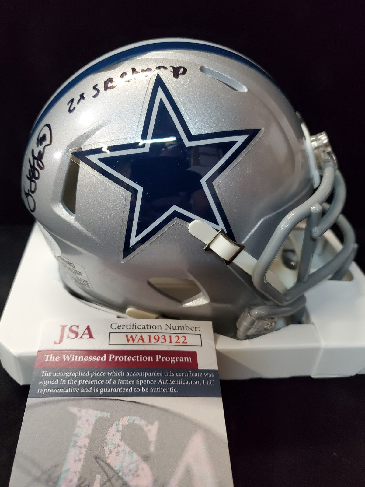 Dallas Cowboys Jim Jeffcoat Signed Inscribed Speed Mini Helmet Jsa Coa