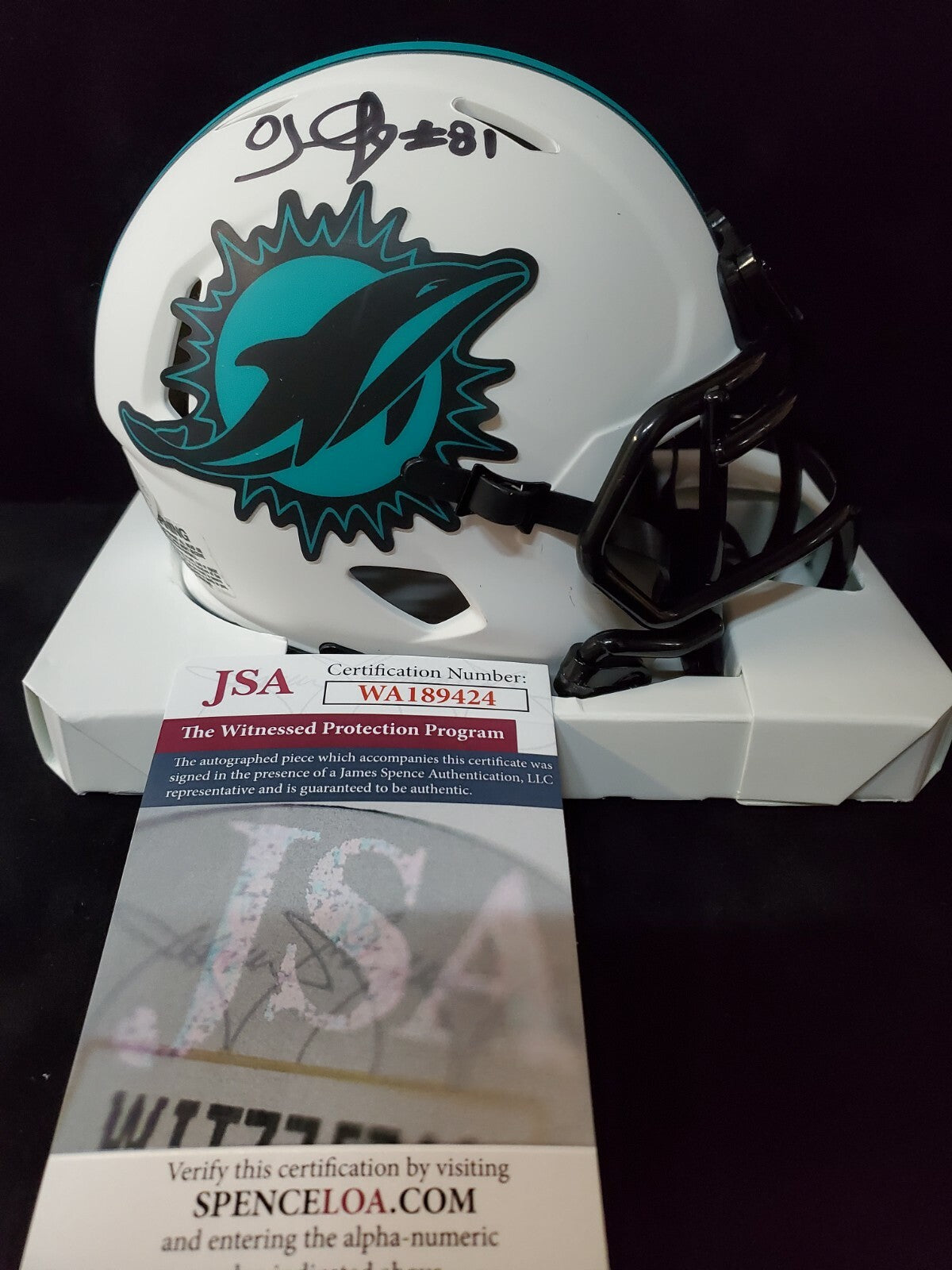 Oj Mcduffie Autographed Signed Miami Dolphins Speed Lunar Mini Helmet Jsa Coa