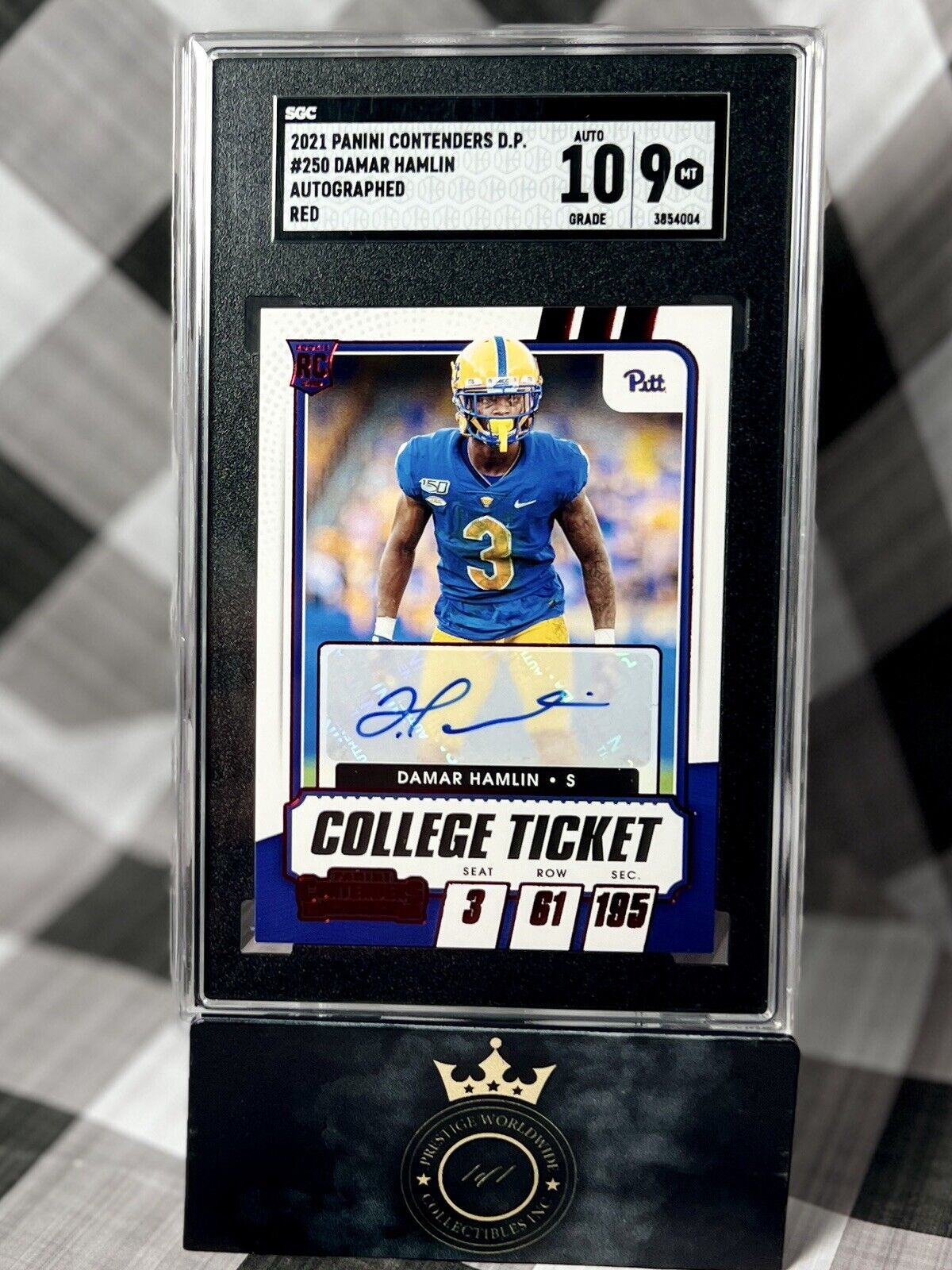 Damar Hamlin 2021 Contenders Red College Ticket Auto #250 SGC Auto 10 / 9 Bills