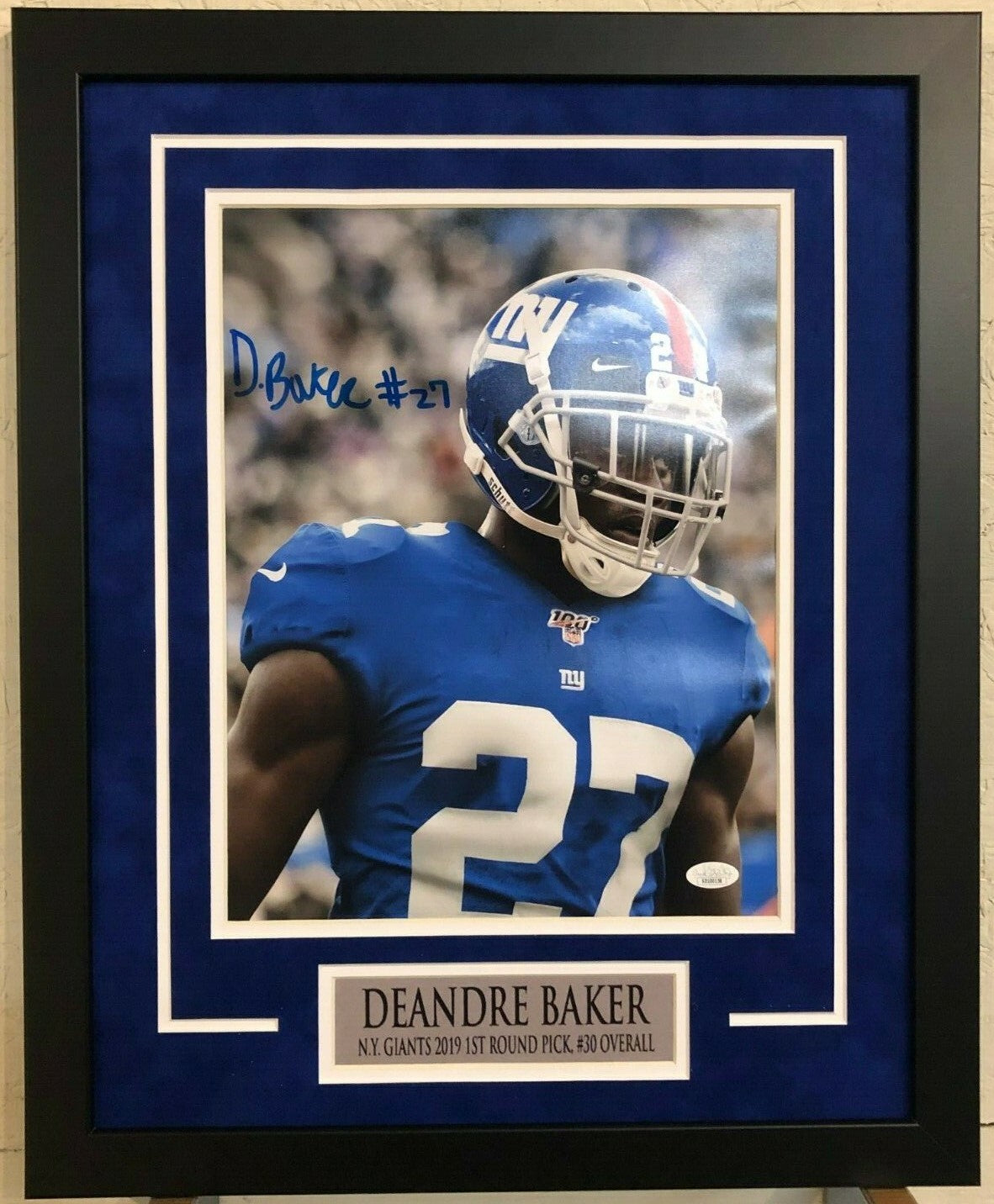 Framed Deandre Baker Autographed Signed N.Y. Giants 11X14 Photo Jsa Coa
