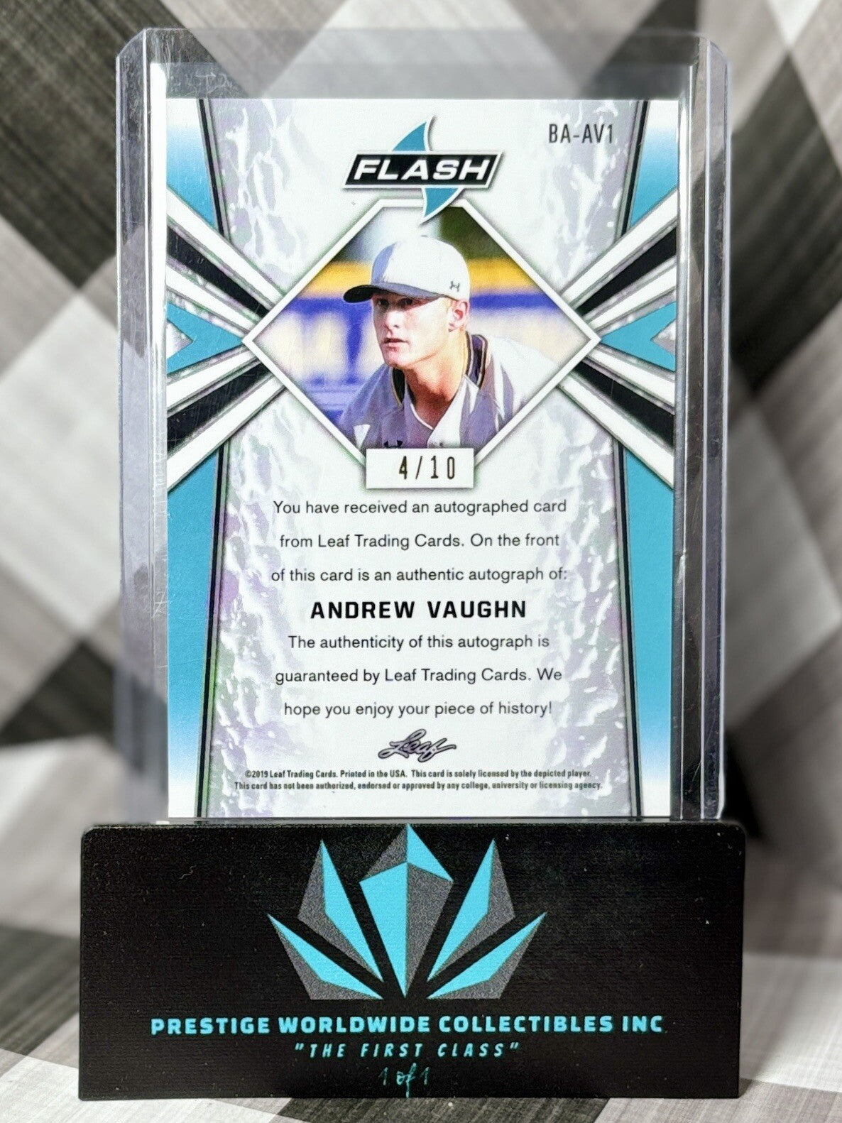 Andrew Vaughn 2019 Leaf Flash Orange Sparkle Rookie Auto /10 #BA-AV1 White Sox