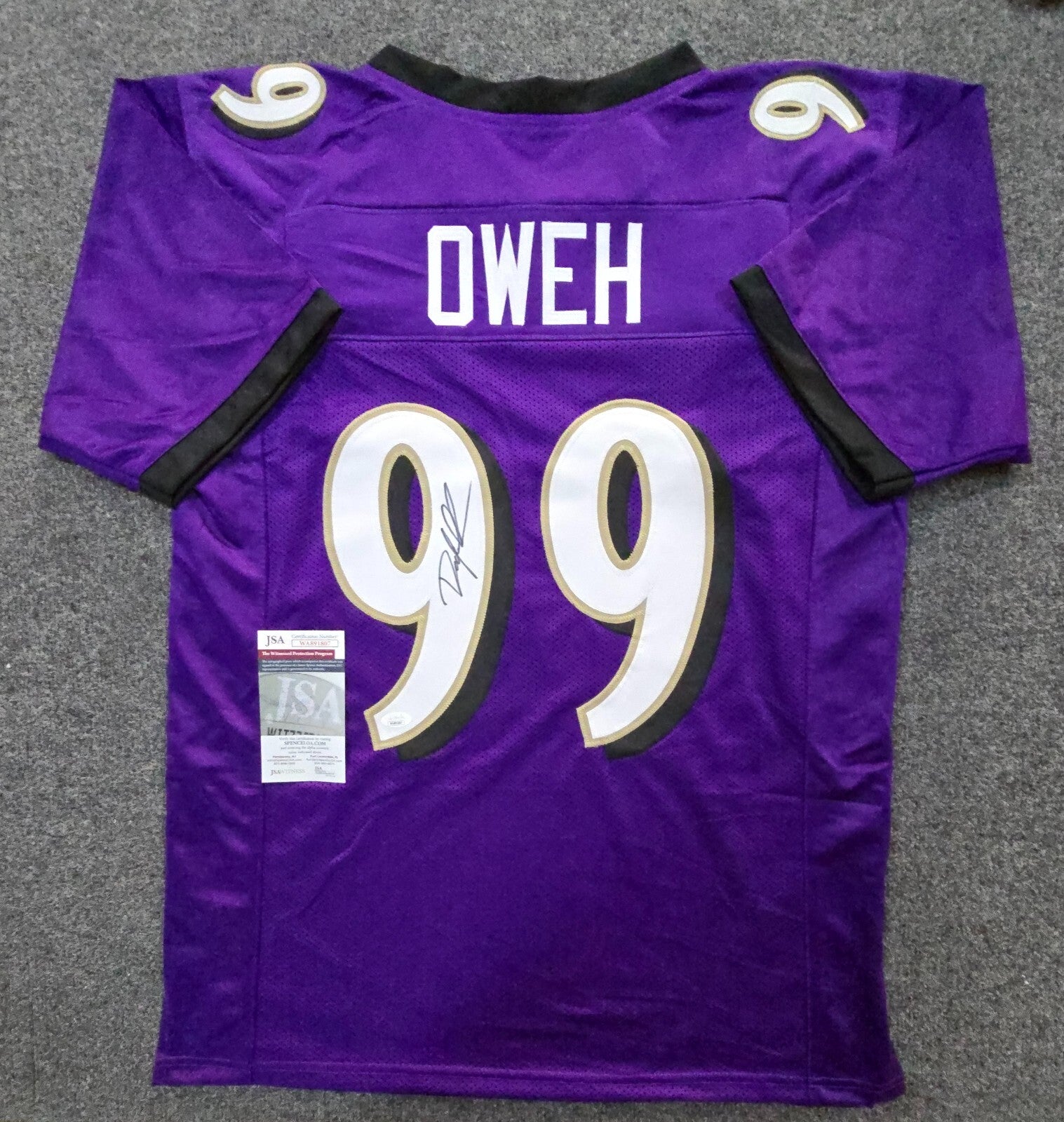 Baltimore Ravens Odafe Jayson Oweh Autographed Signed Jersey Jsa Coa Old Gold