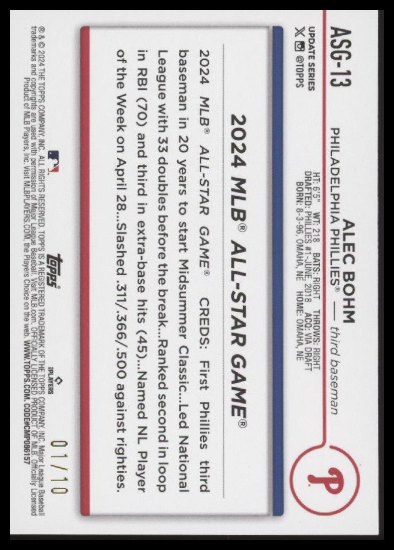 Alec Bohm 2024 Topps Update #ASG-13 2024 All-Star Game Red #/10