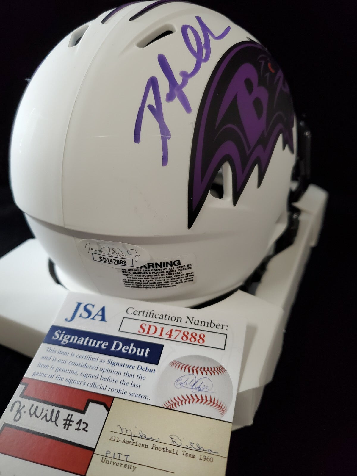 Baltimore Ravens Odafe Jayson Oweh Autographed Signed Lunar Mini Helmet Jsa Coa