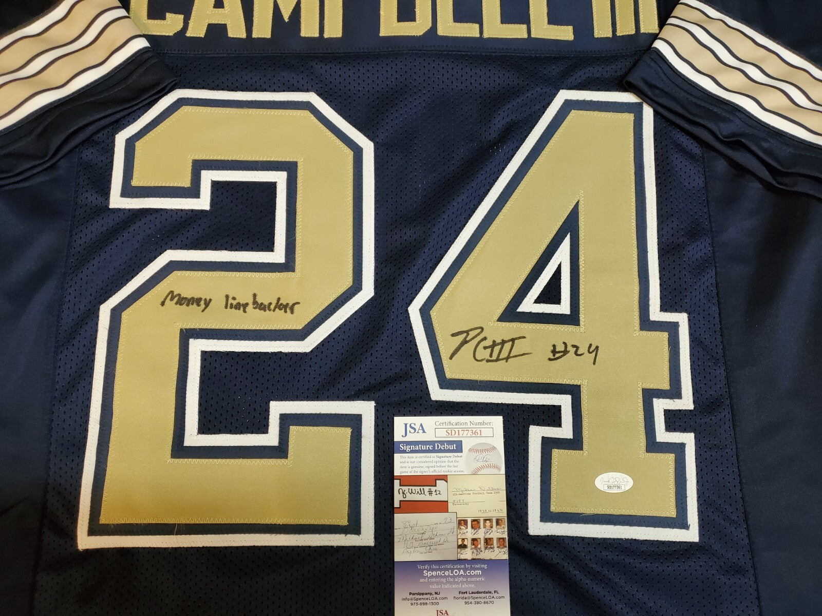 Pitt Panthers Phil Campbell Iii Signed "Money Linebacker" Jersey Jsa Coa