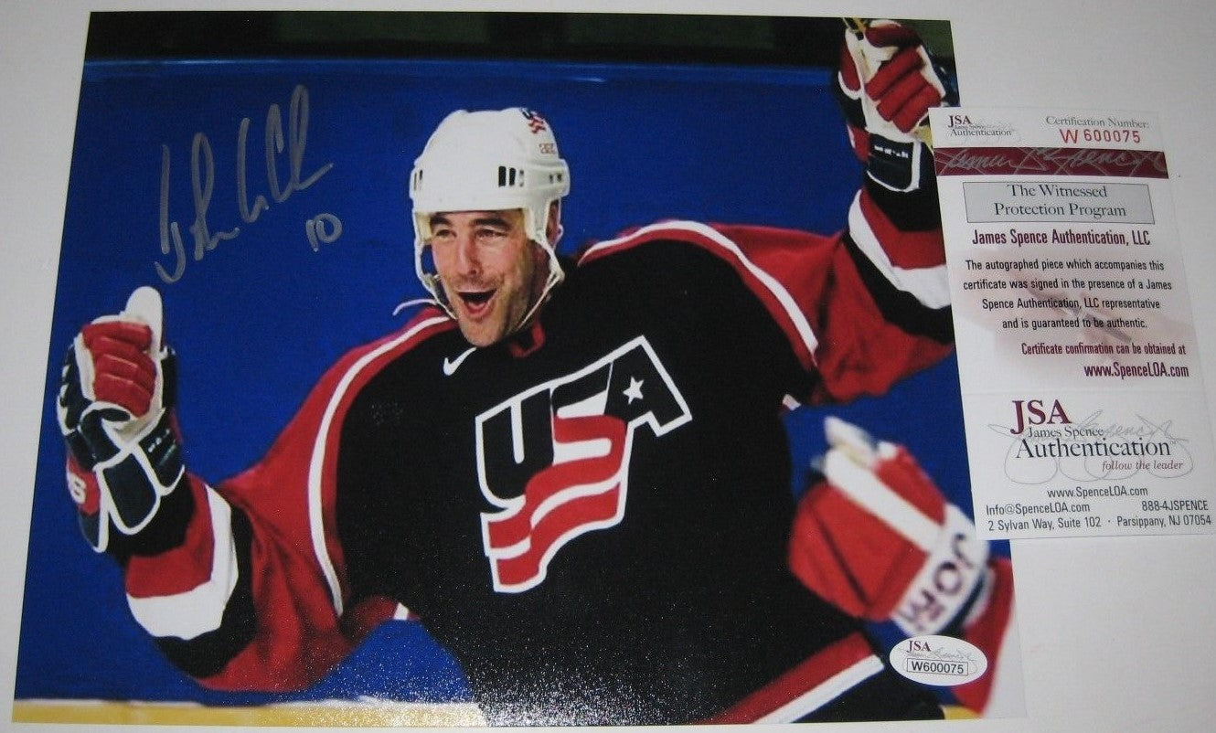 John Leclair Autographed Signed Usa Hockey 8X10 Photo Jsa Coa