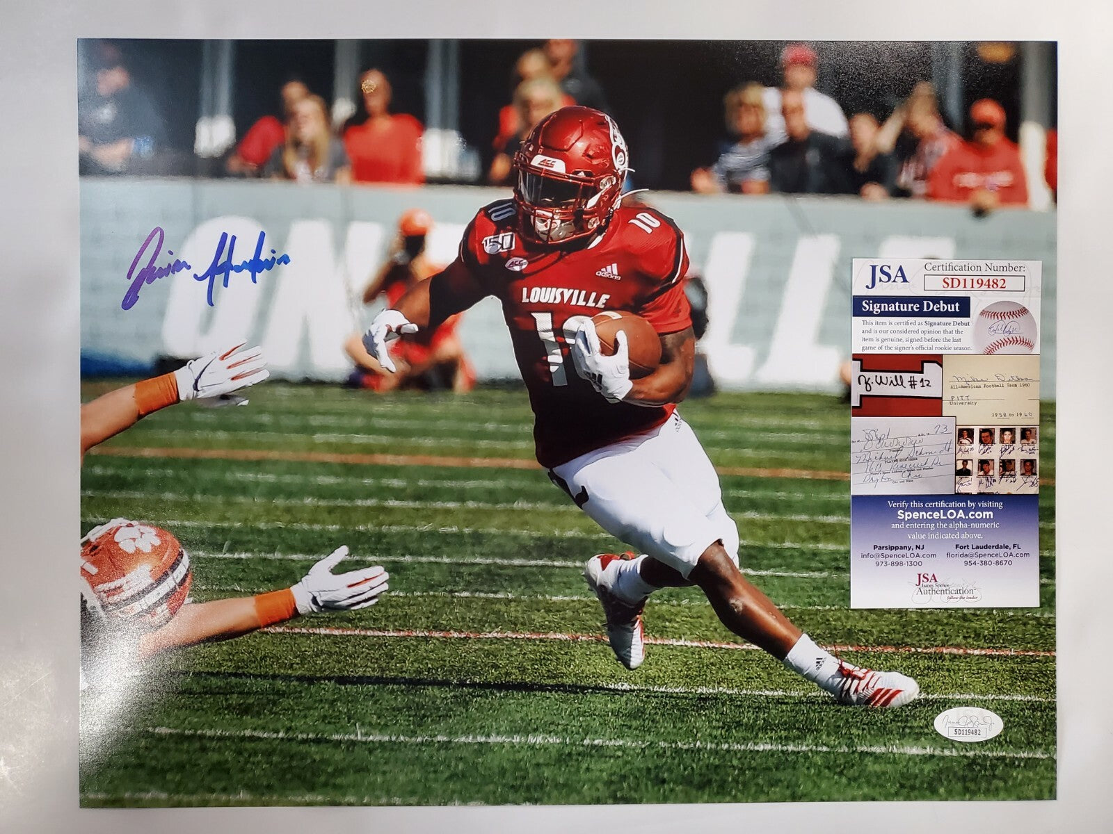 Louisville Cardinals Javian Hawkins Autographed 11X14 Photo Jsa Coa