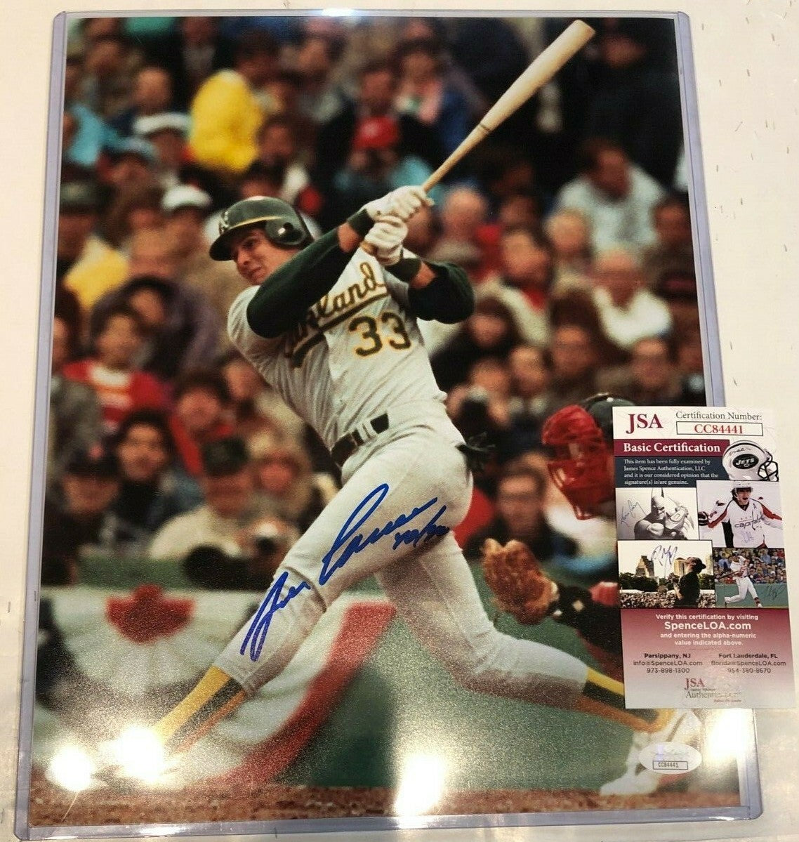 Oakland A's Jose Canseco Autographed Signed Inscribed 11X14 Photo Jsa Coa