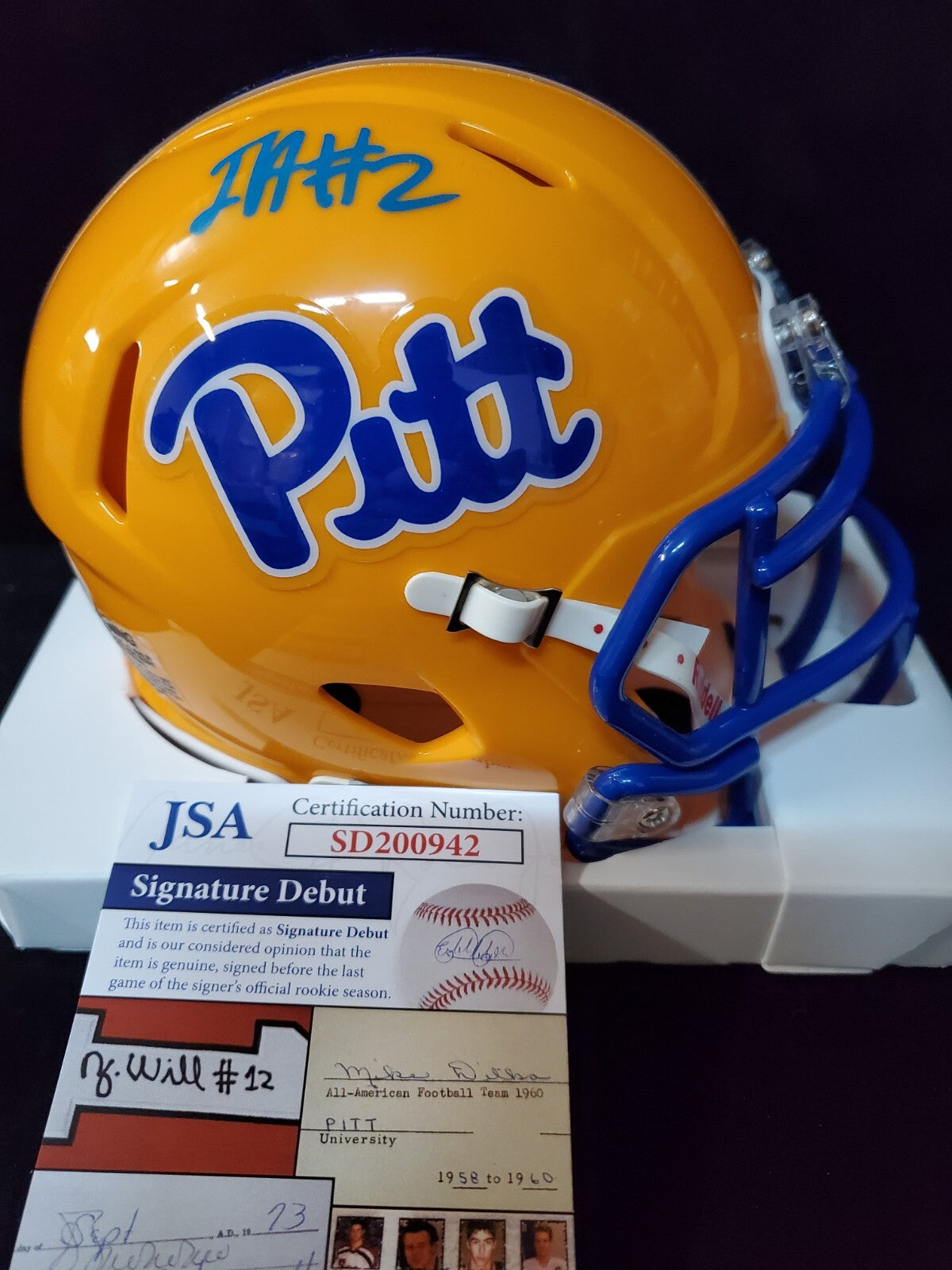 Pitt Panthers Israel Izzy Abanikanda Signed Speed Mini Helmet Jsa Coa